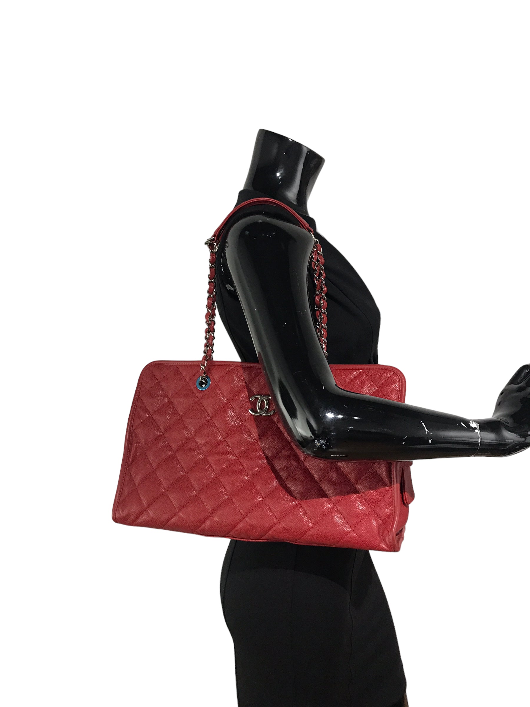 Red Caviar Quilted French Riviera Tote Bag w/SHW