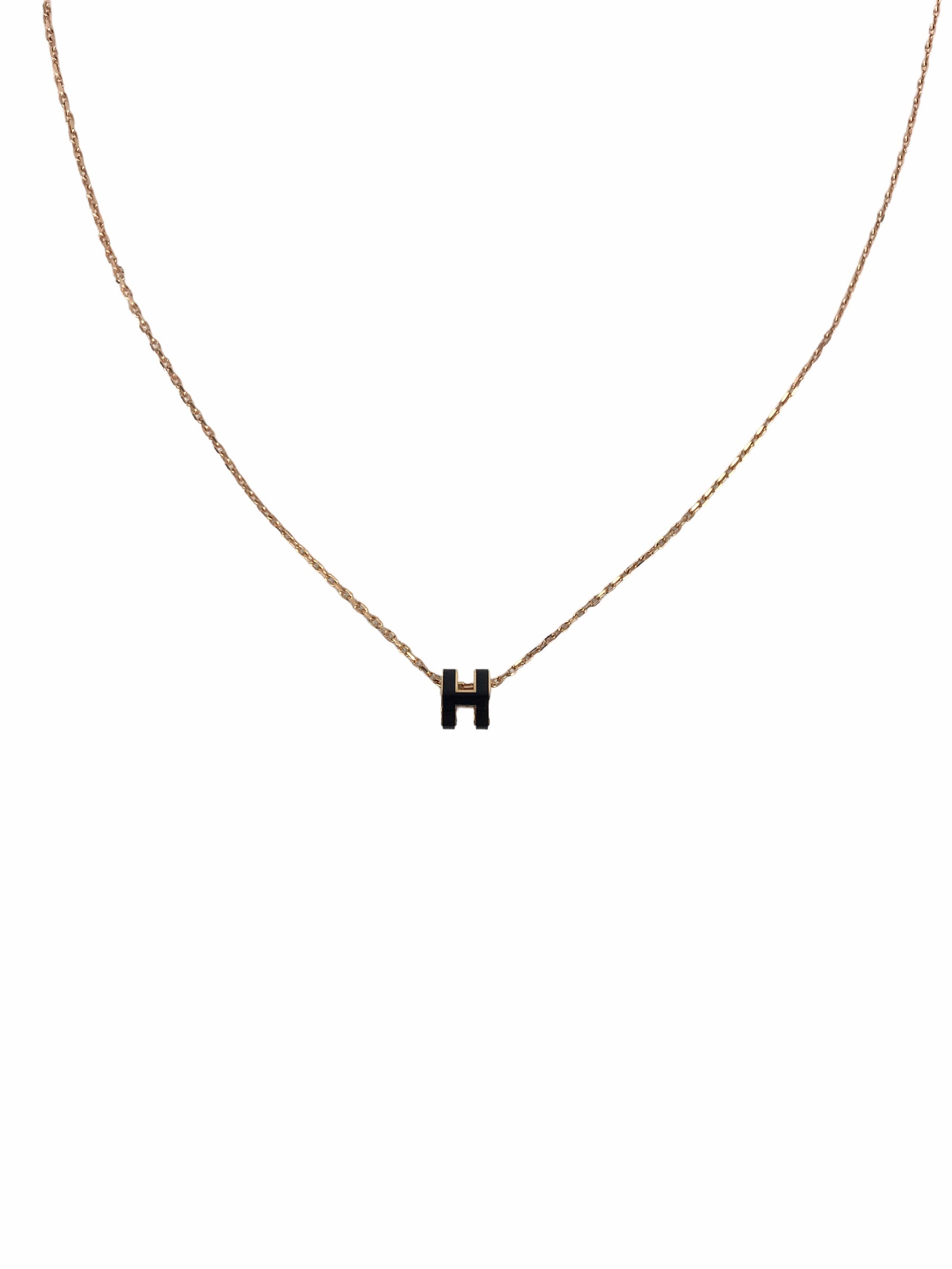 Black Enamel Mini H Pop Rose Gold Necklace