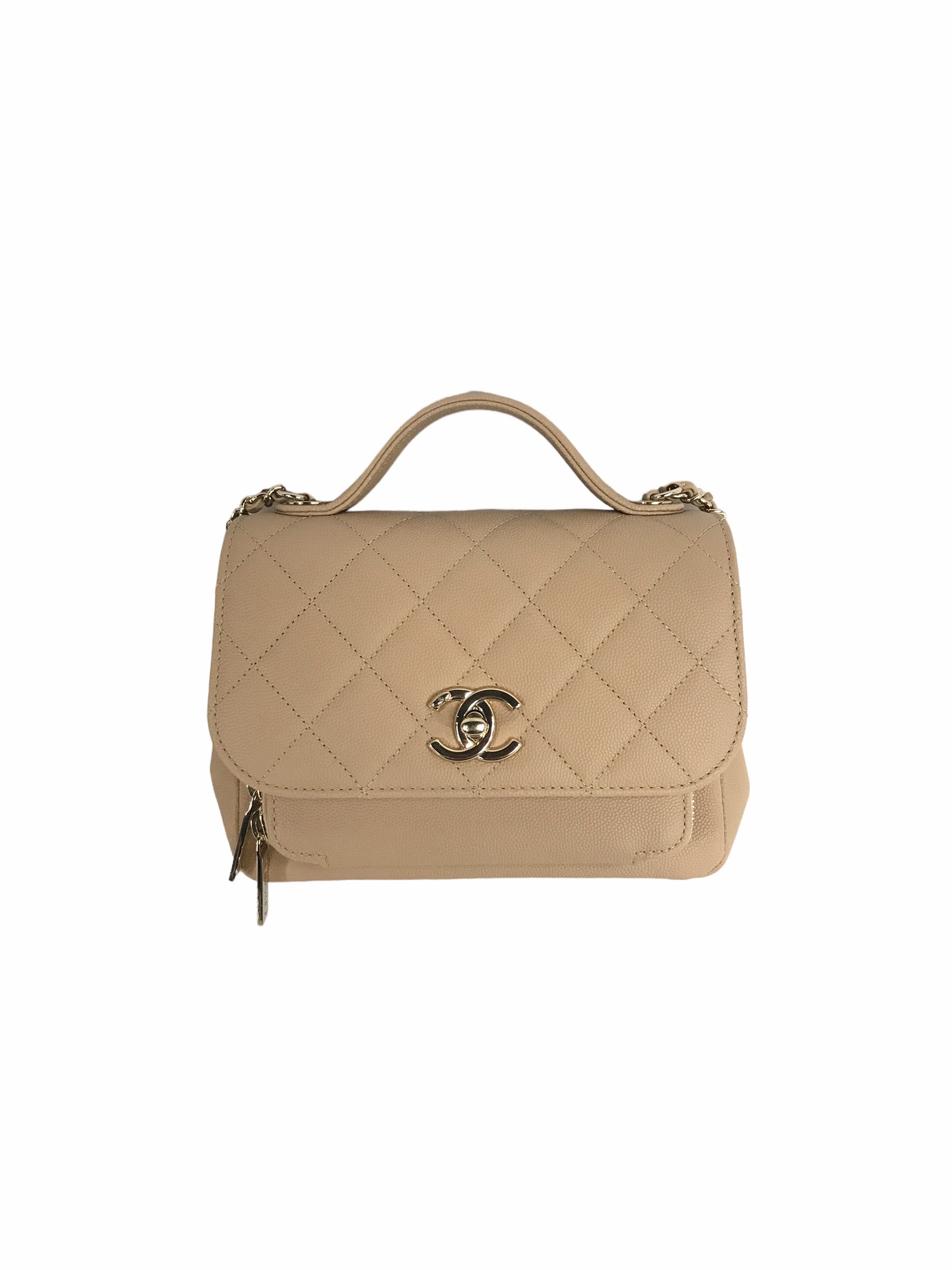 Beige Caviar Quilted Calfskin Small Business Affinity Flap Bag W/GHW