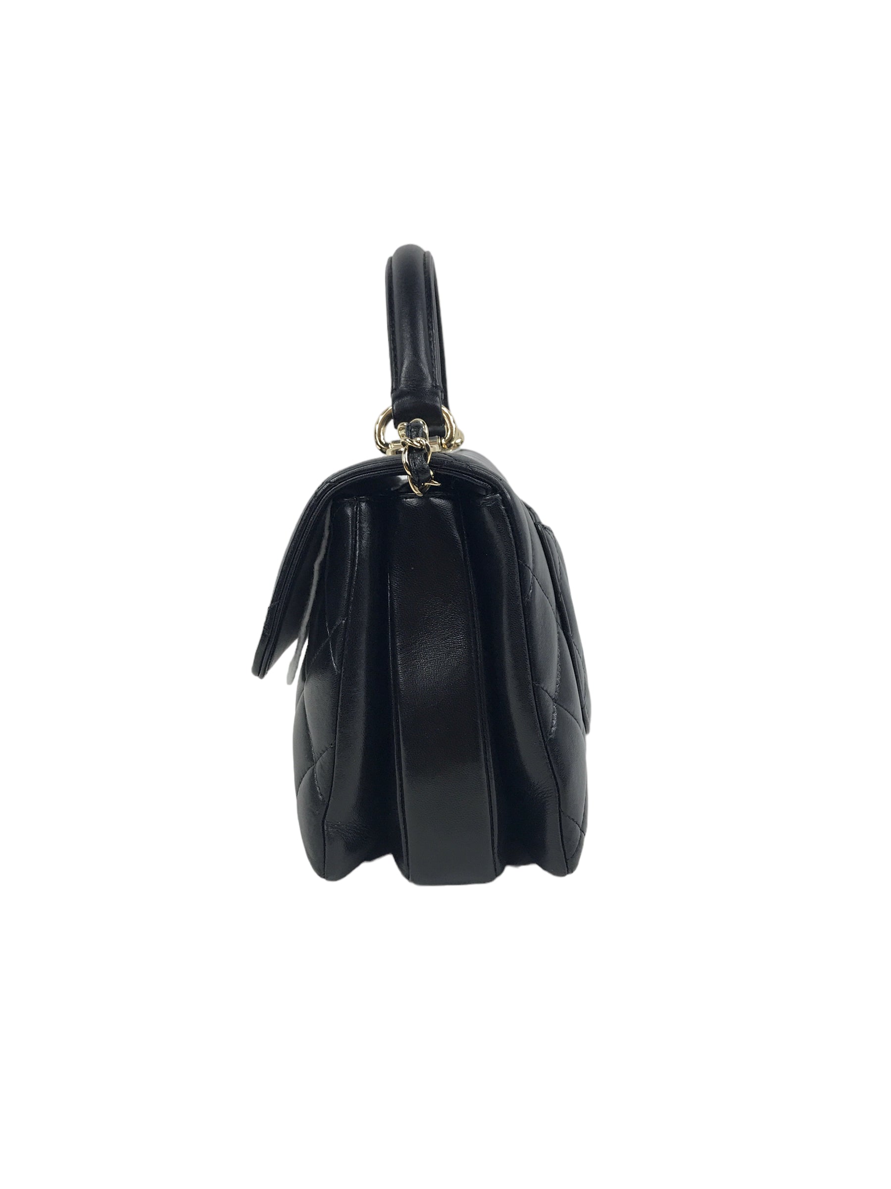 Black Lambskin Quilted Small Trendy W/GHW