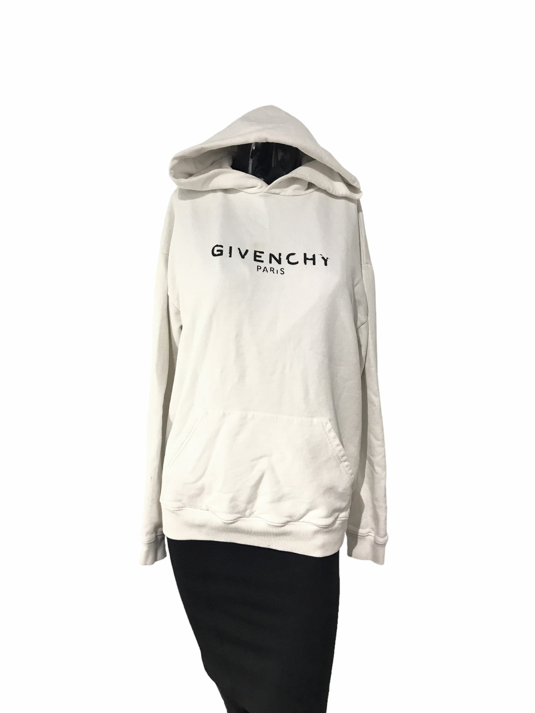 White Logo Printed Cotton Hoodie Sweater