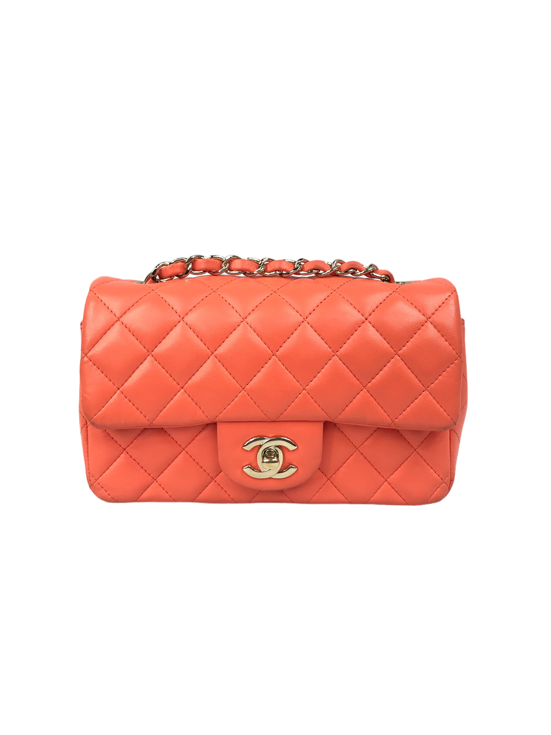 Orange Quilted Lambskin Mini Rectangle w/GHW