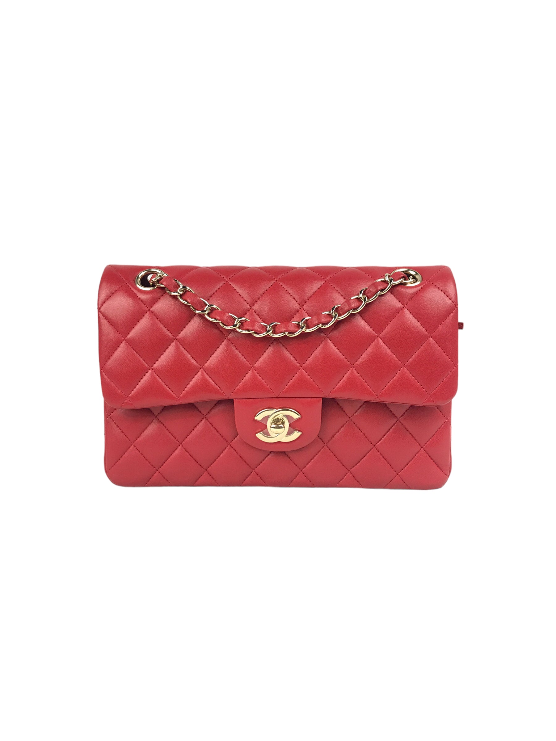 Red Quilted Small Lambskin Double Classic Flap w/GHW