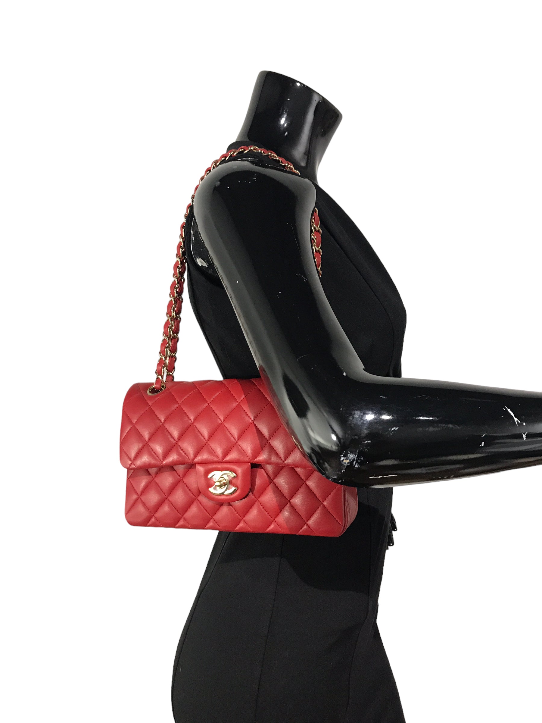 Red Quilted Small Lambskin Double Classic Flap w/GHW