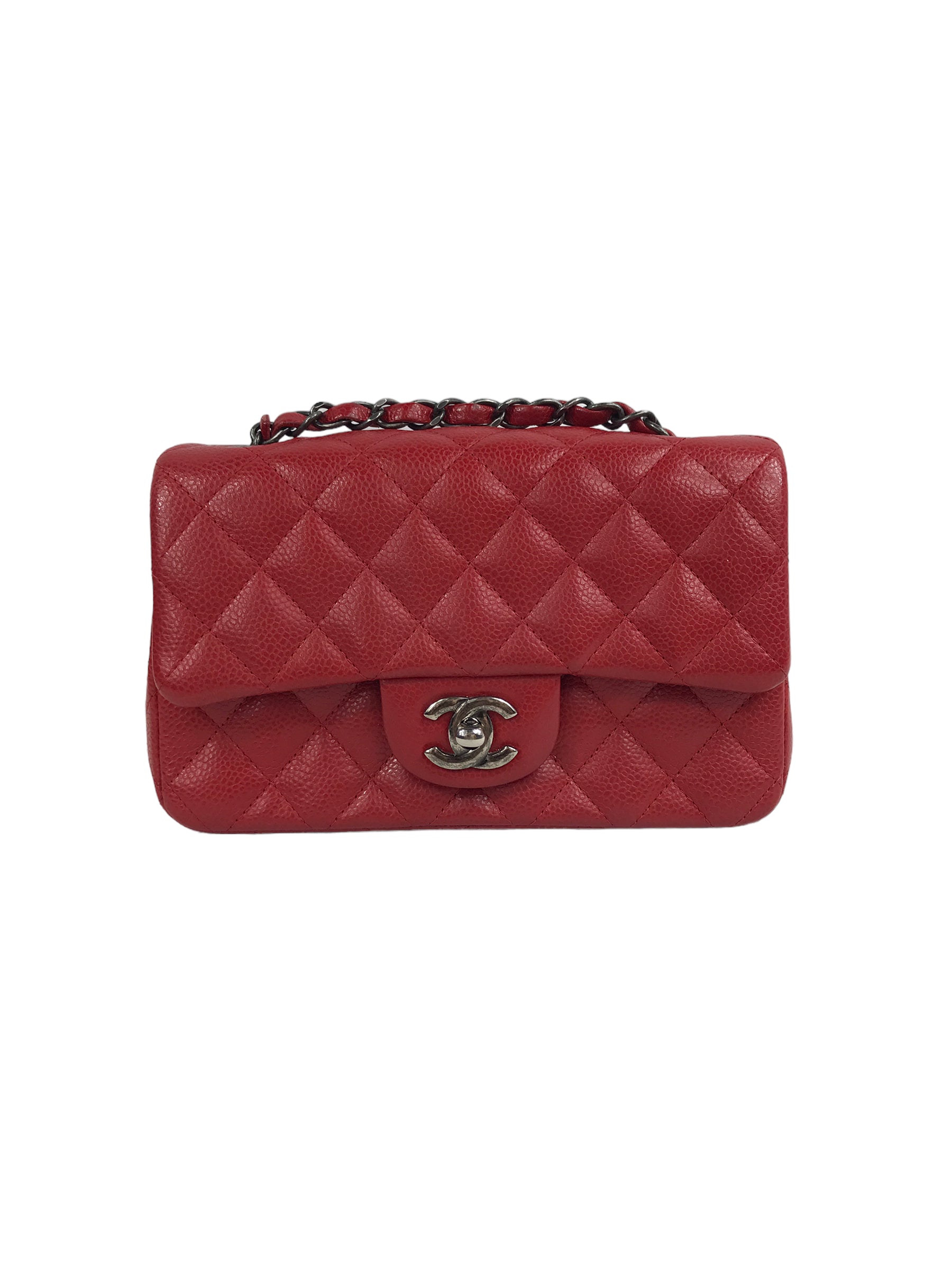 Red Quilted Caviar Mini Rectangle Flap w/RHW