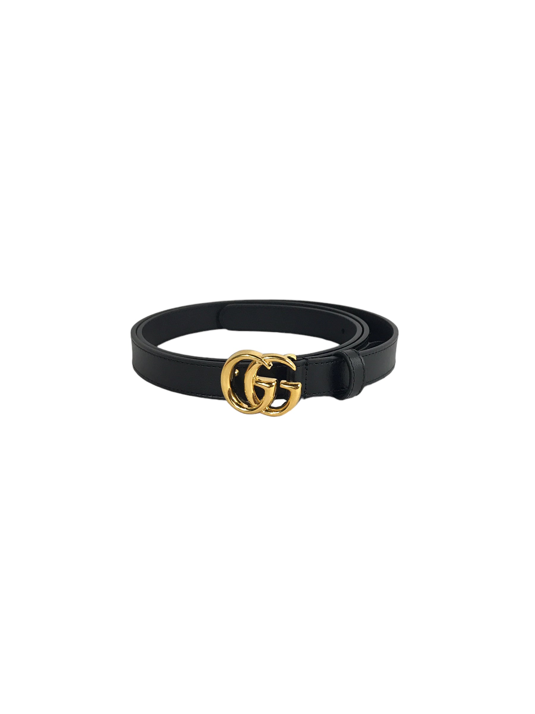 Logo Black Grained Leather Thin Belt W/GHW