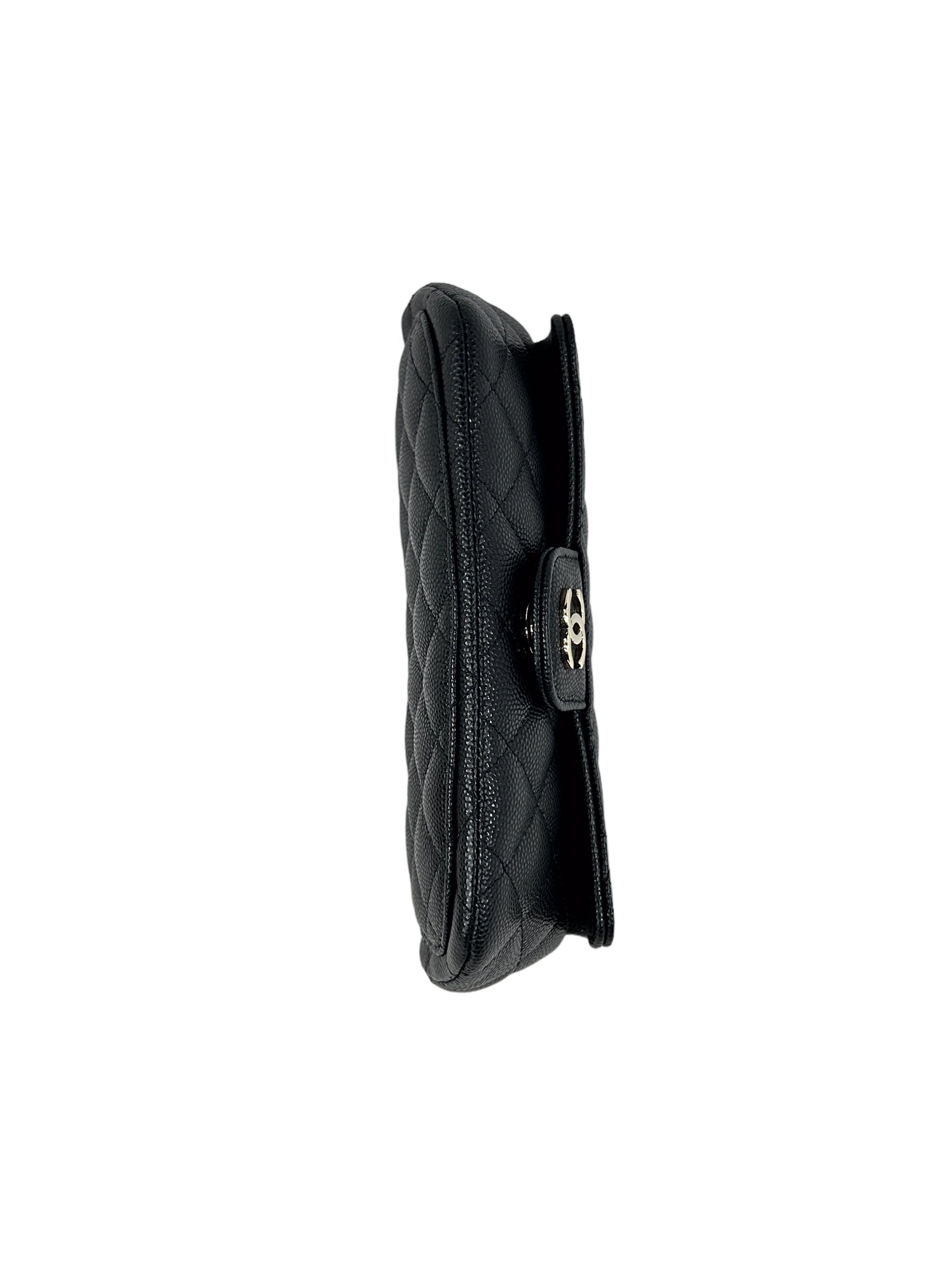 Black Caviar Quilted Sunglass Case Bag w/GHW Chain