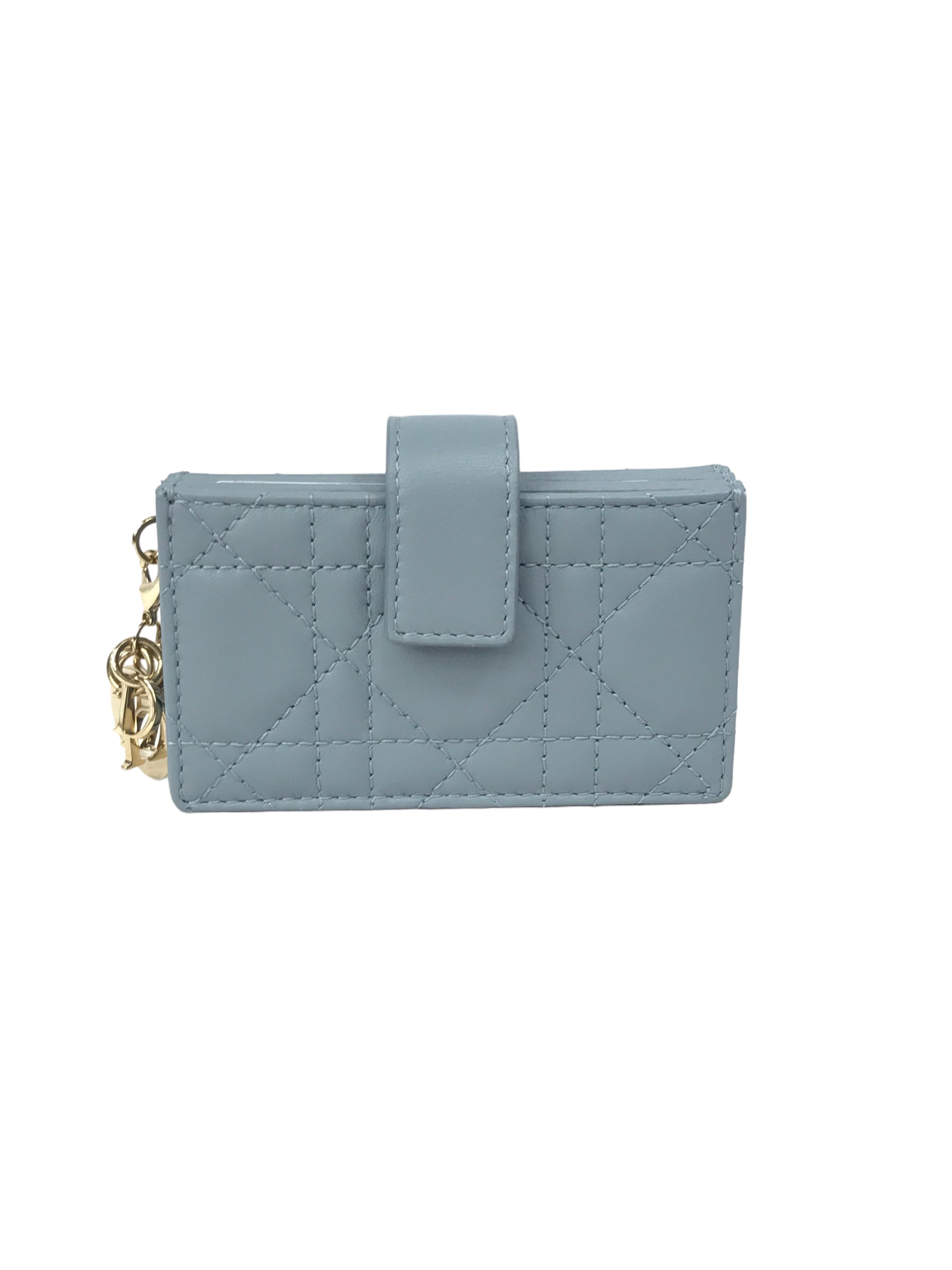 Light Blue Lady Dior 5-Gusset Quilted lambskin Leather Accordion Compact Card Holder w/GHW
