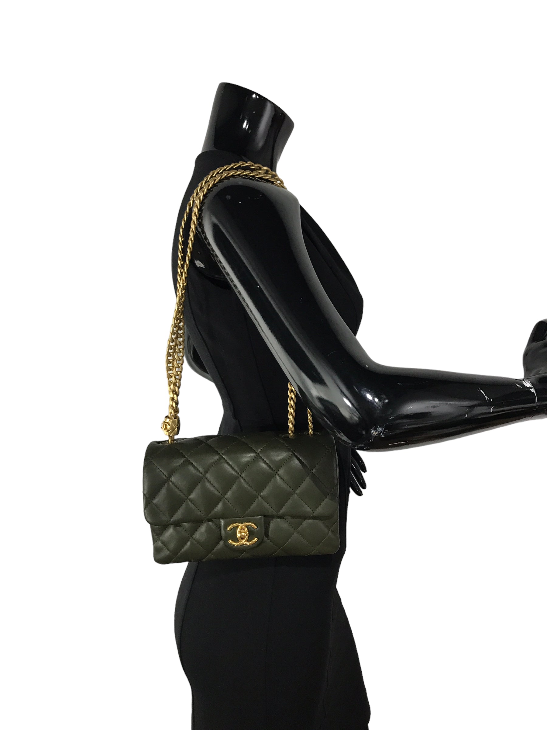Olive Green Lambskin Quilted Small Pillow Crush Flap Bag w/AGHW