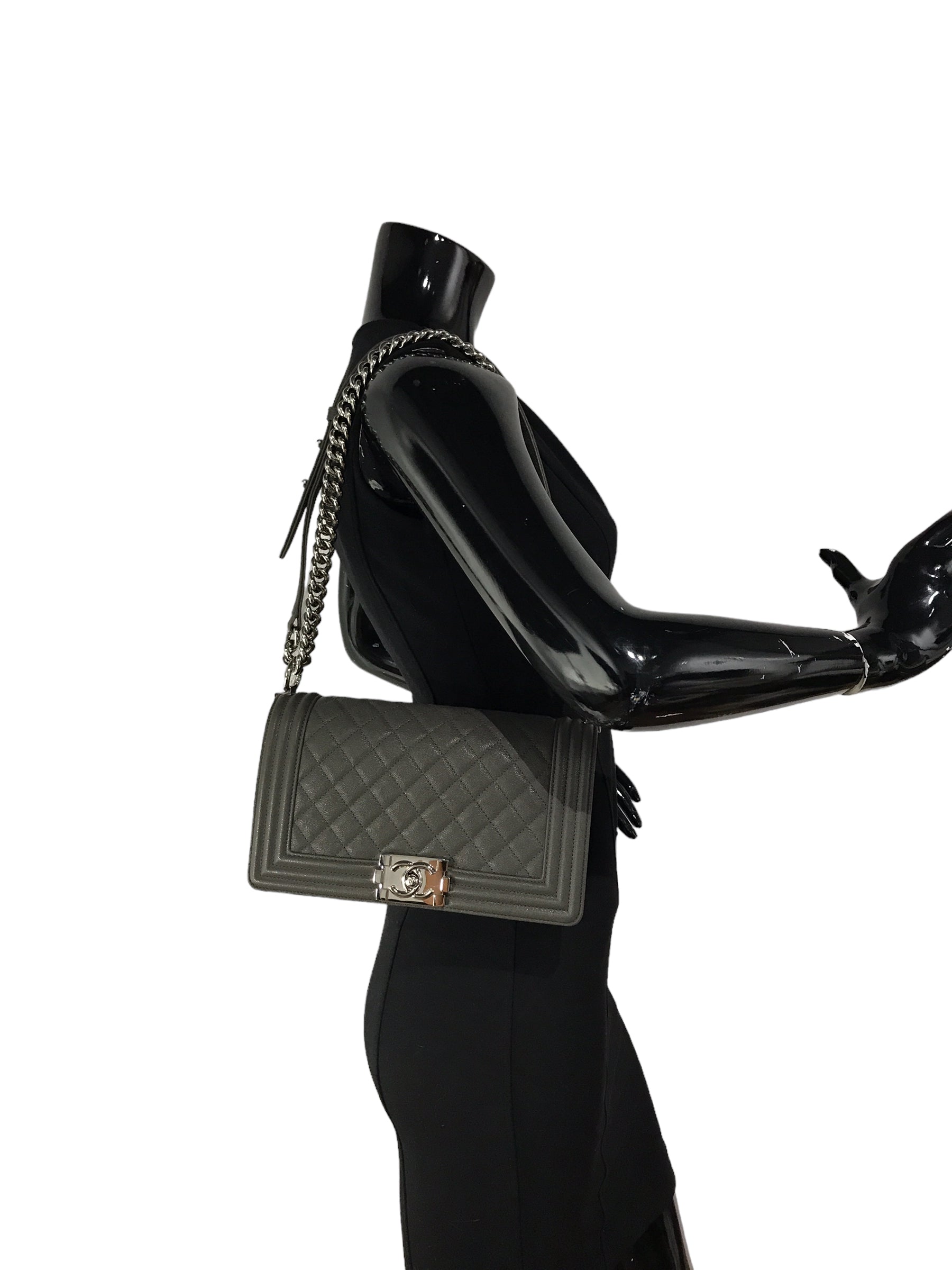 Grey Caviar Quilted Old Medium Boy Bag w/ SHW-ON LAYAWAY