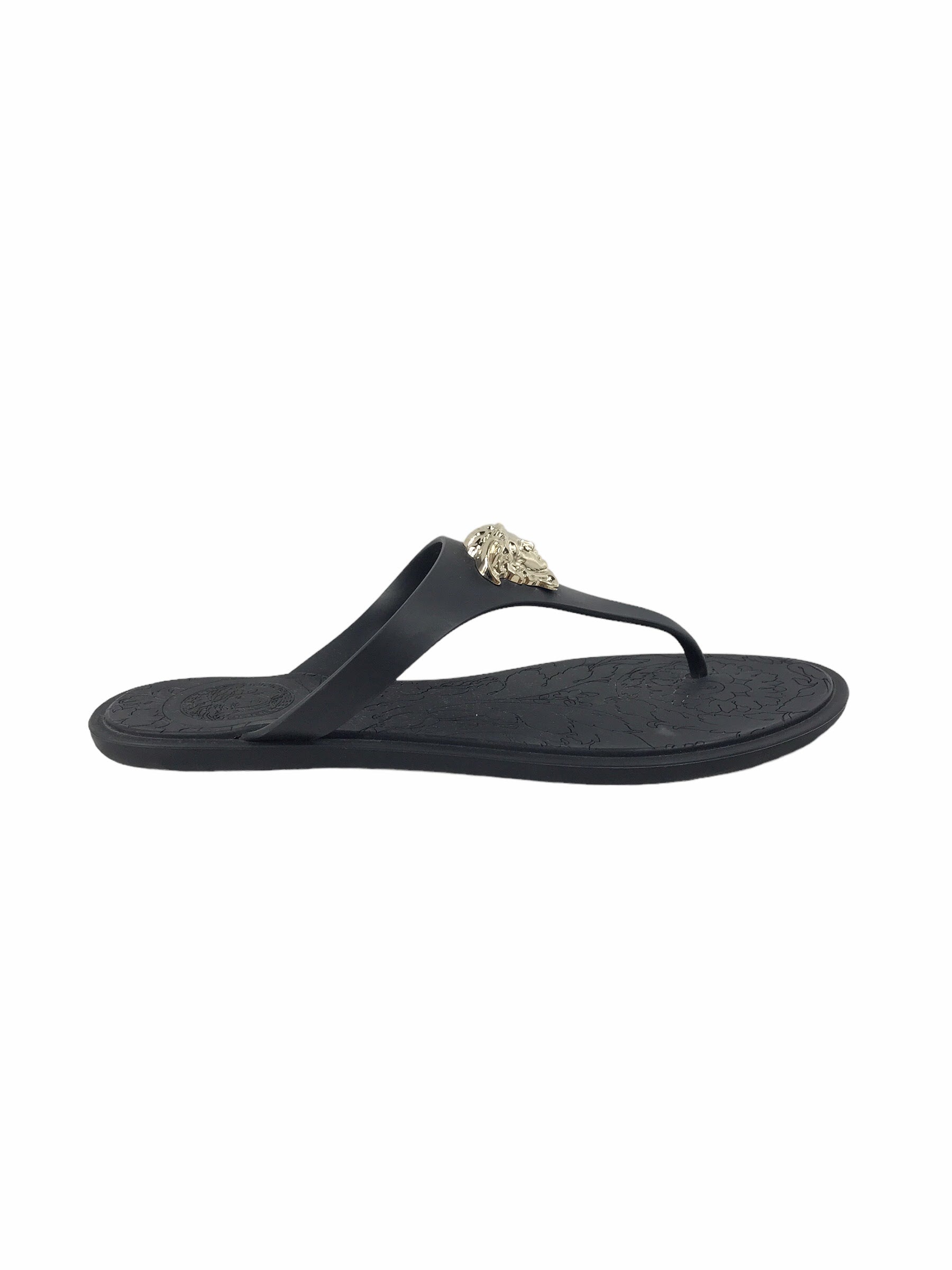 Black Rubber Flat Sandals