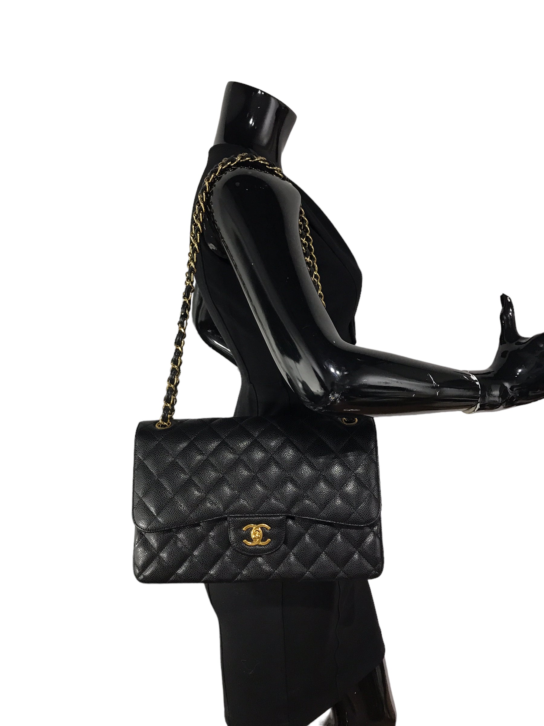 Black Caviar Quilted Double Flap Jumbo w/GHW