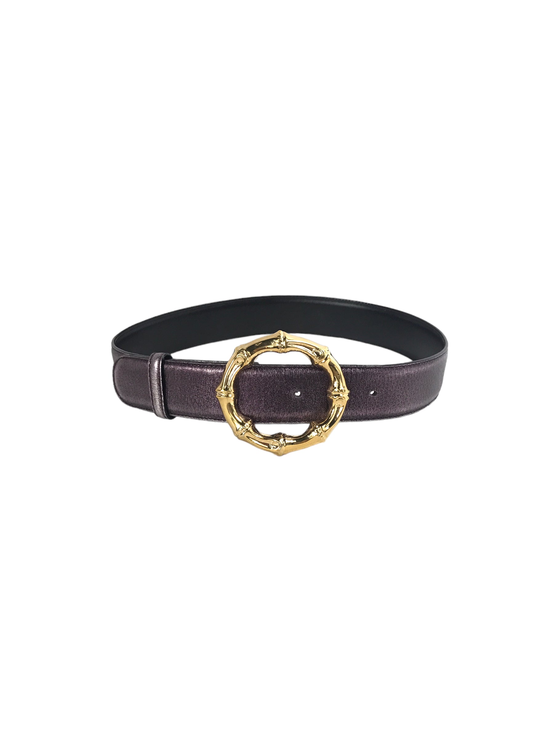 Metallic Purple Leather Belt w/Bamboo Buckle