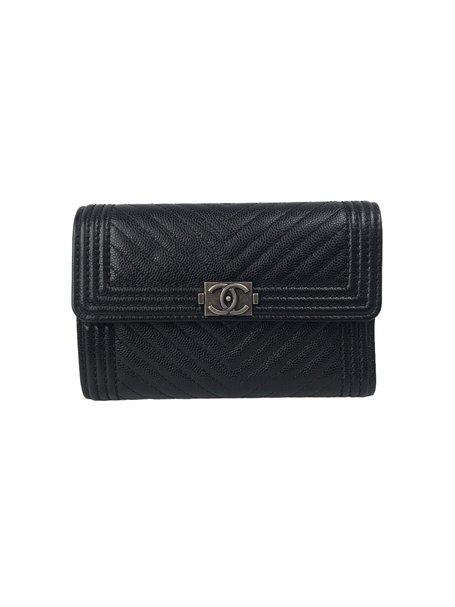 Black Caviar Chevron Boy Flap Wallet w/RHW