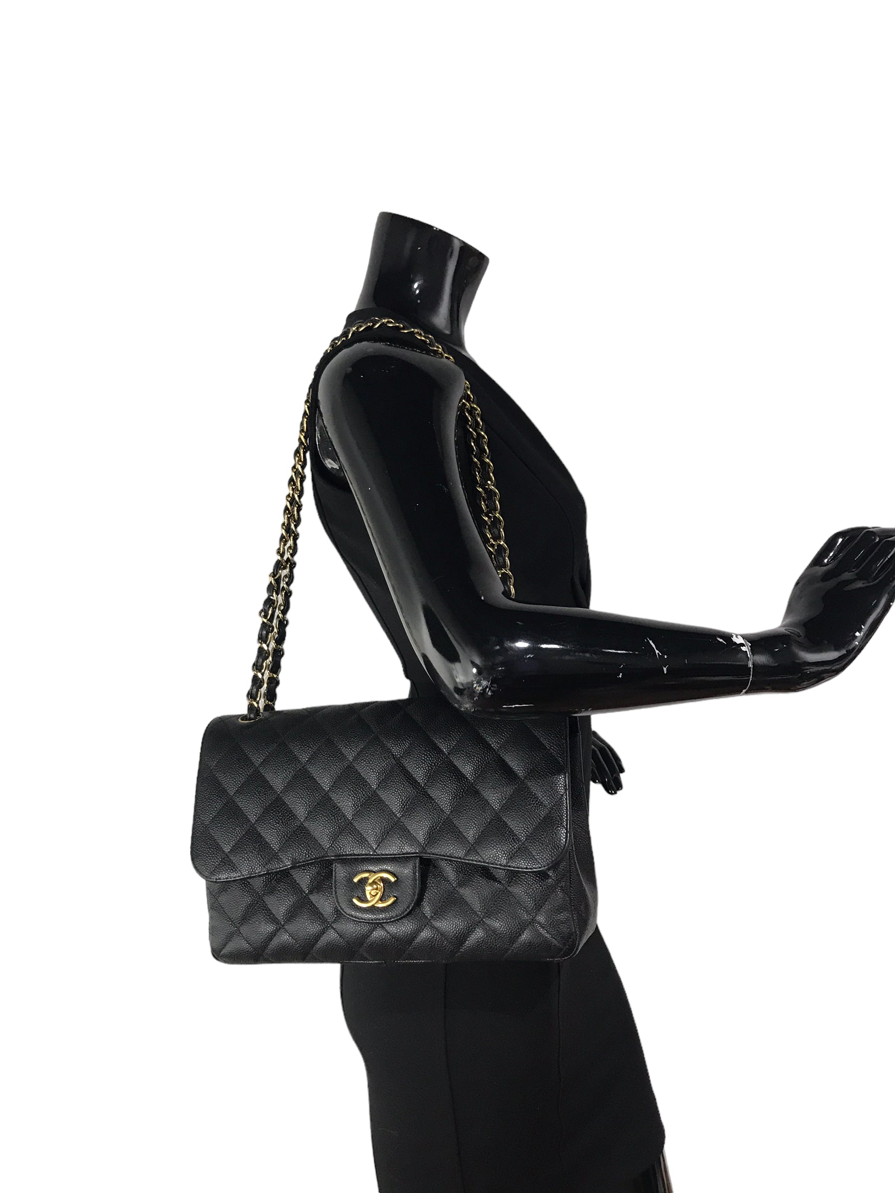 Black Caviar Quilted Double Flap Jumbo Classic Flap w/GHW