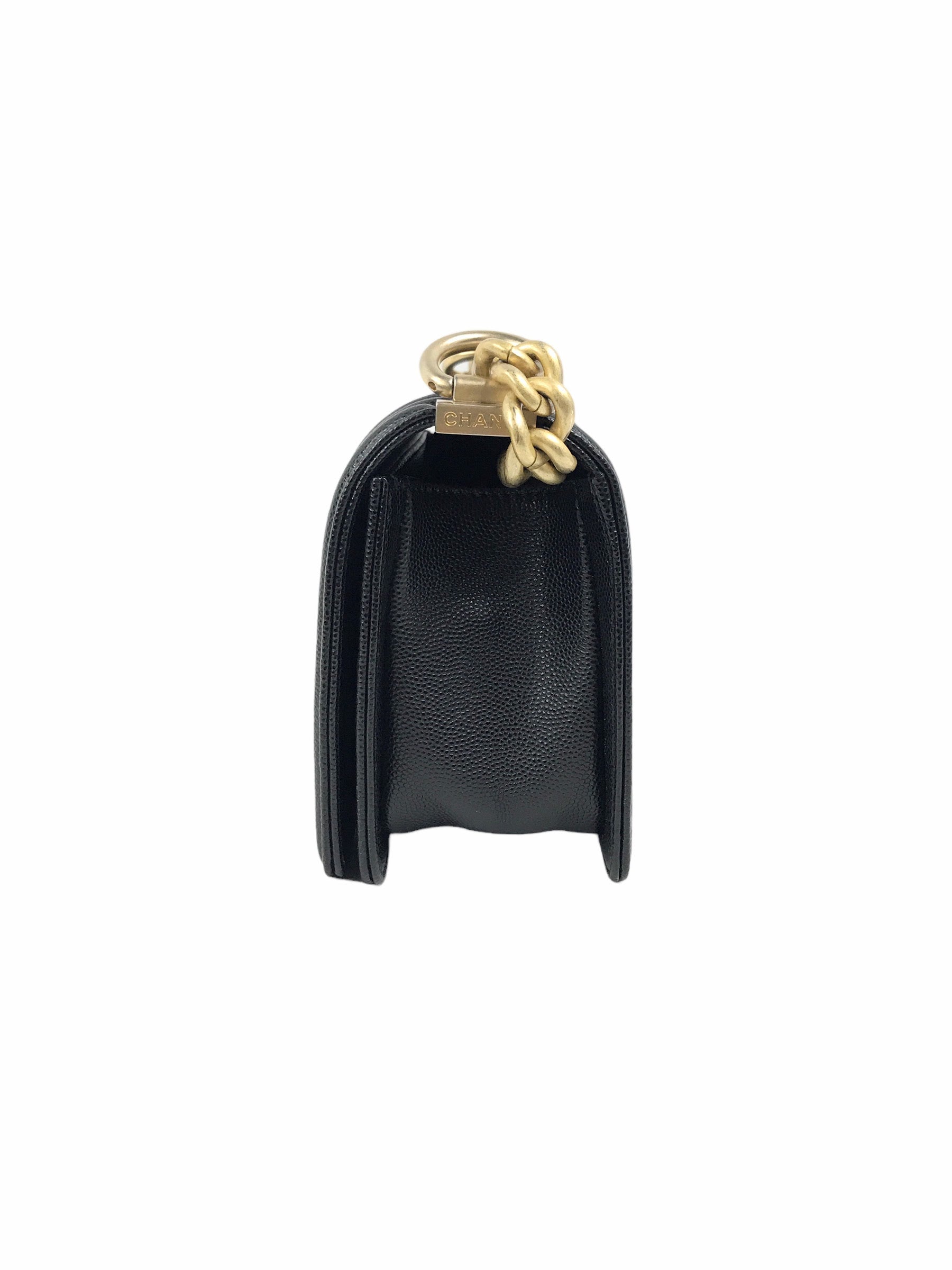 Black Caviar Small Quilted Boy Bag w/AGHW