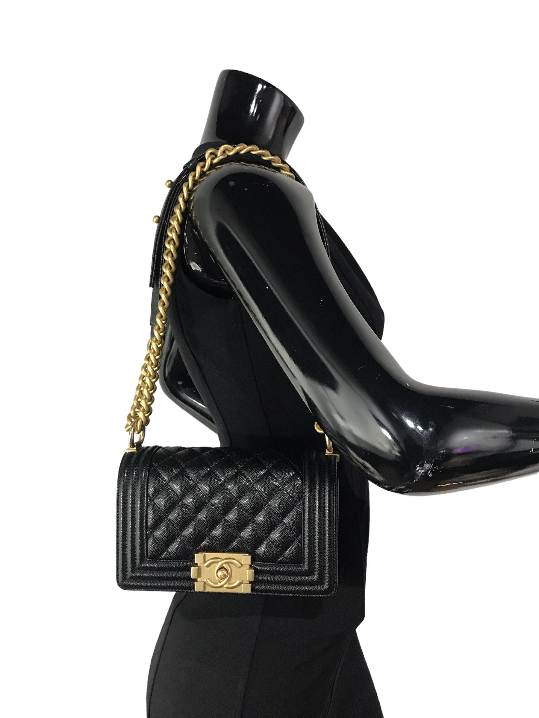 Black Caviar Small Quilted Boy Bag w/AGHW