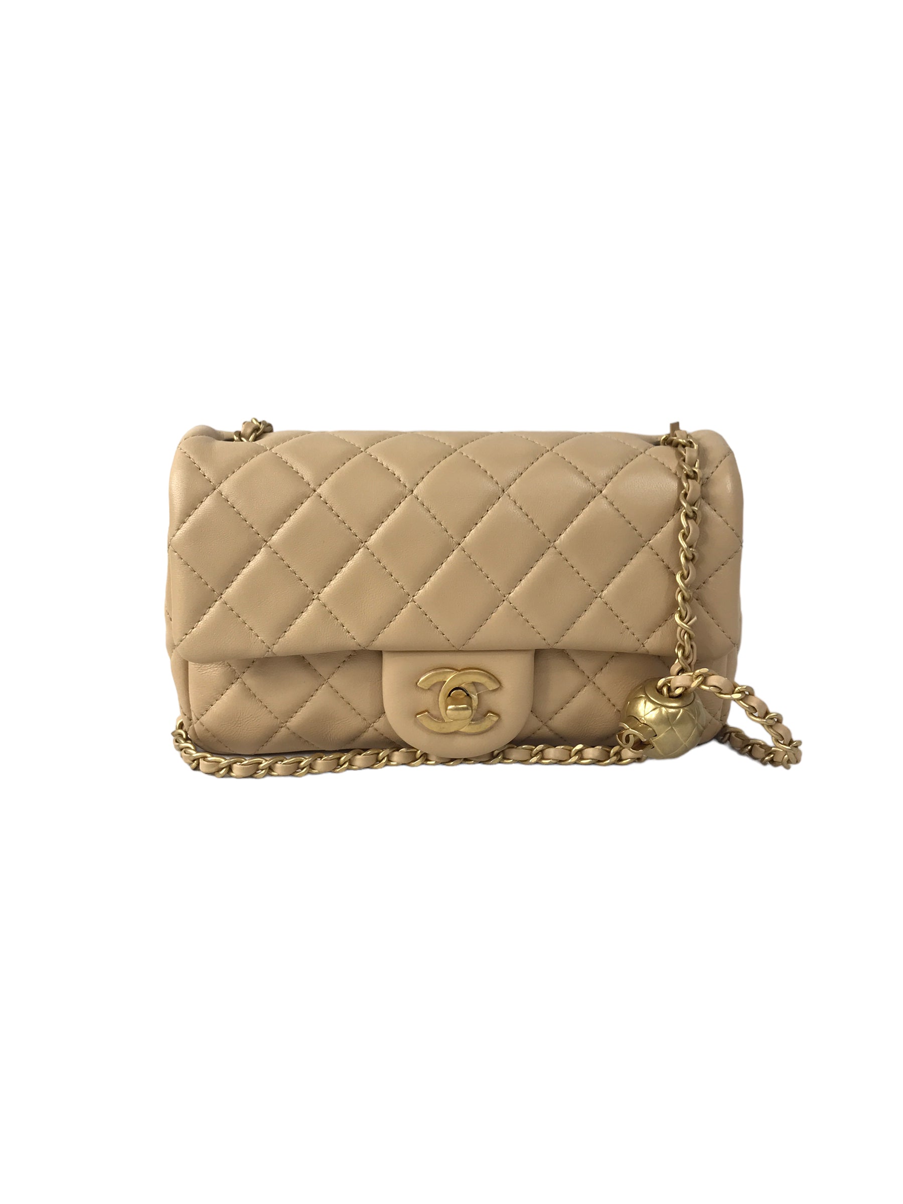 Lambskin Quilted Leather Mini Rectangle Pearl Crush w/AGHW