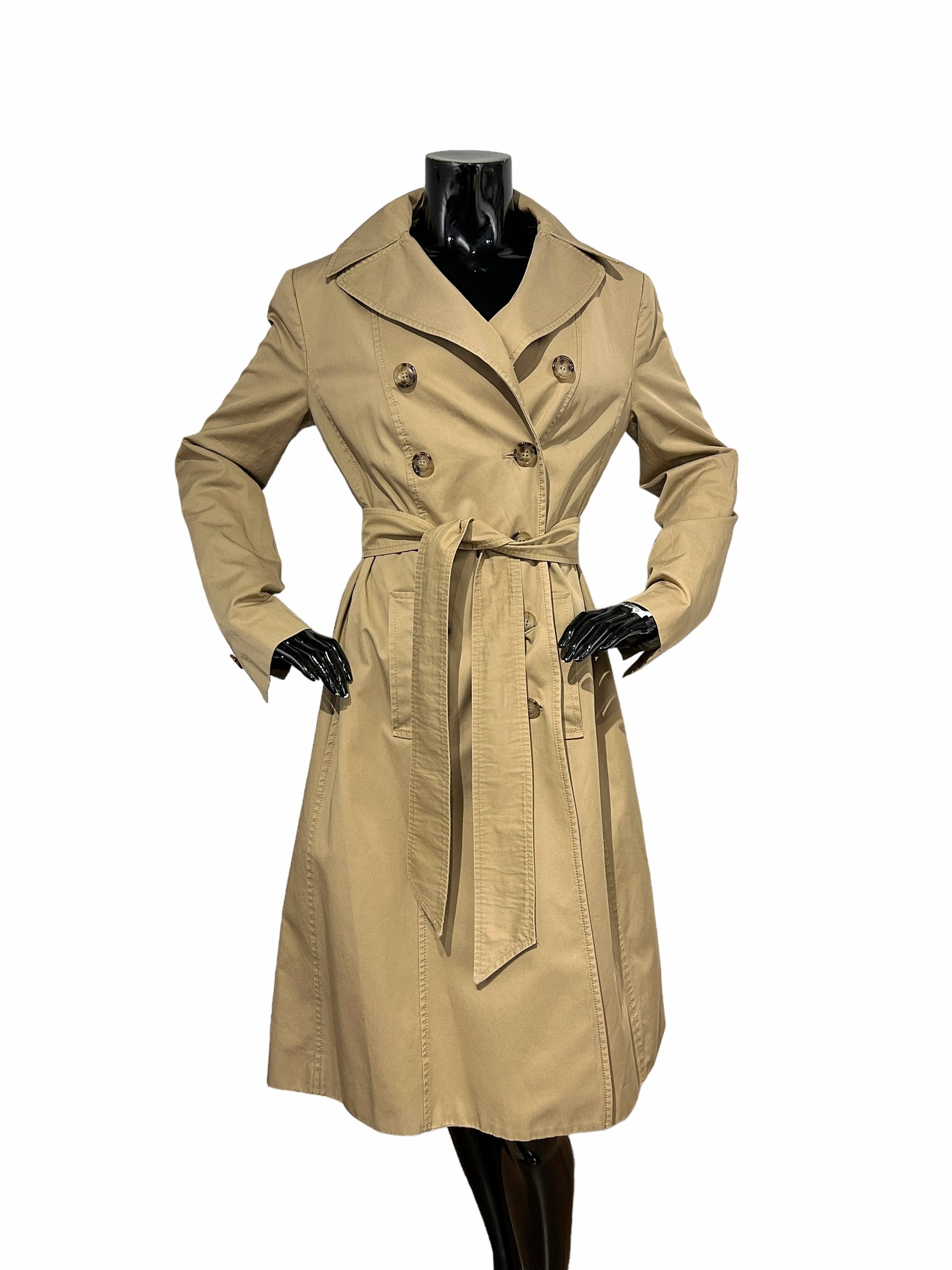 Beige Cotton Double Breasted Trench Coat