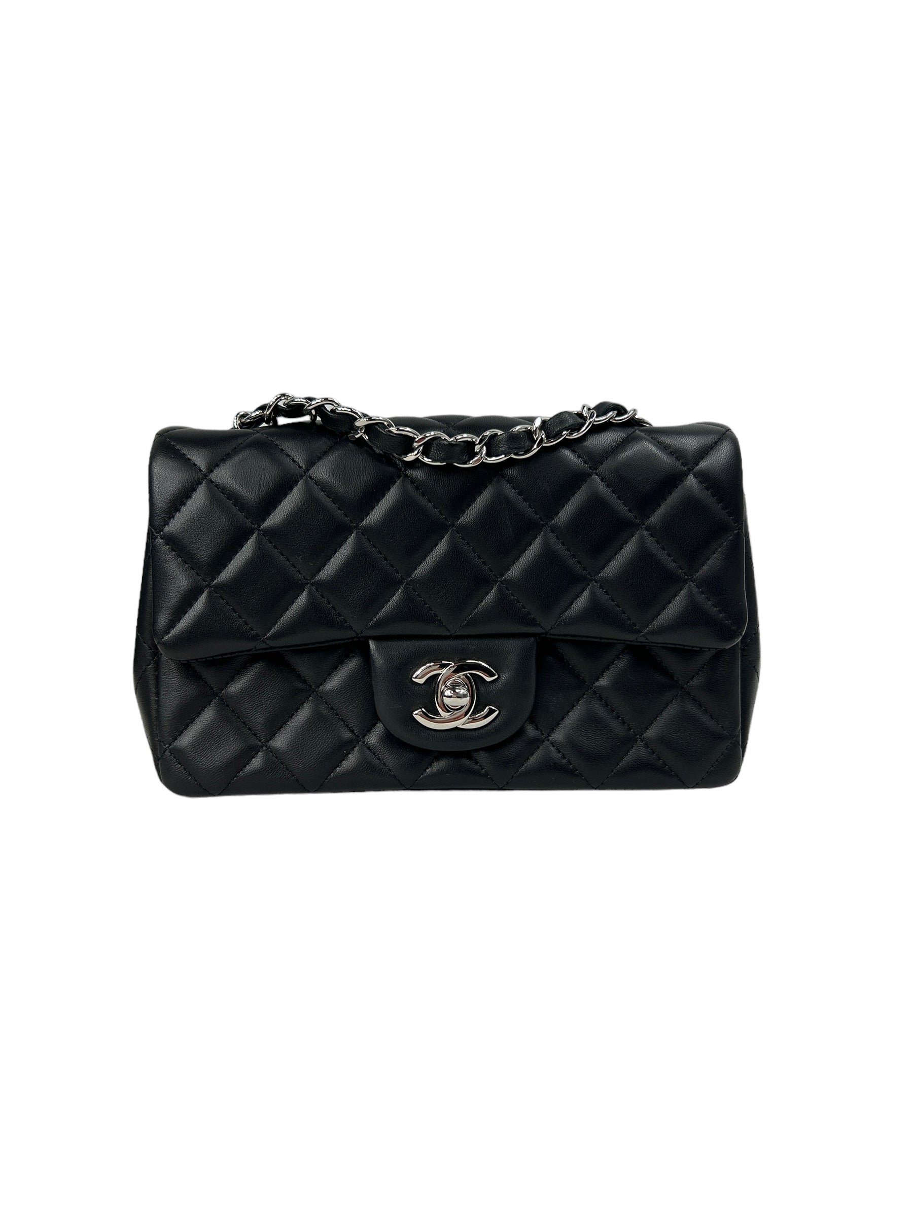 Black Quilted Lambskin Single Flap Mini Rectangle w/SHW