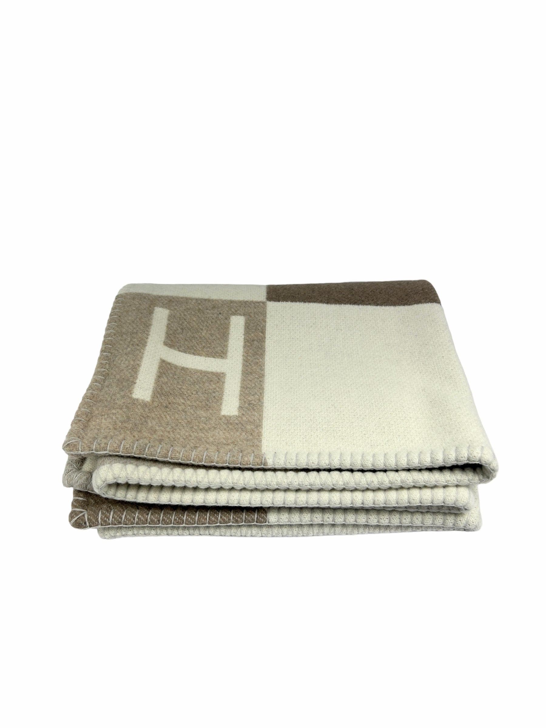 Beige Avalon Vibration Ecru Naturel Merino Wool/ Cashmere Blanket- PEN
