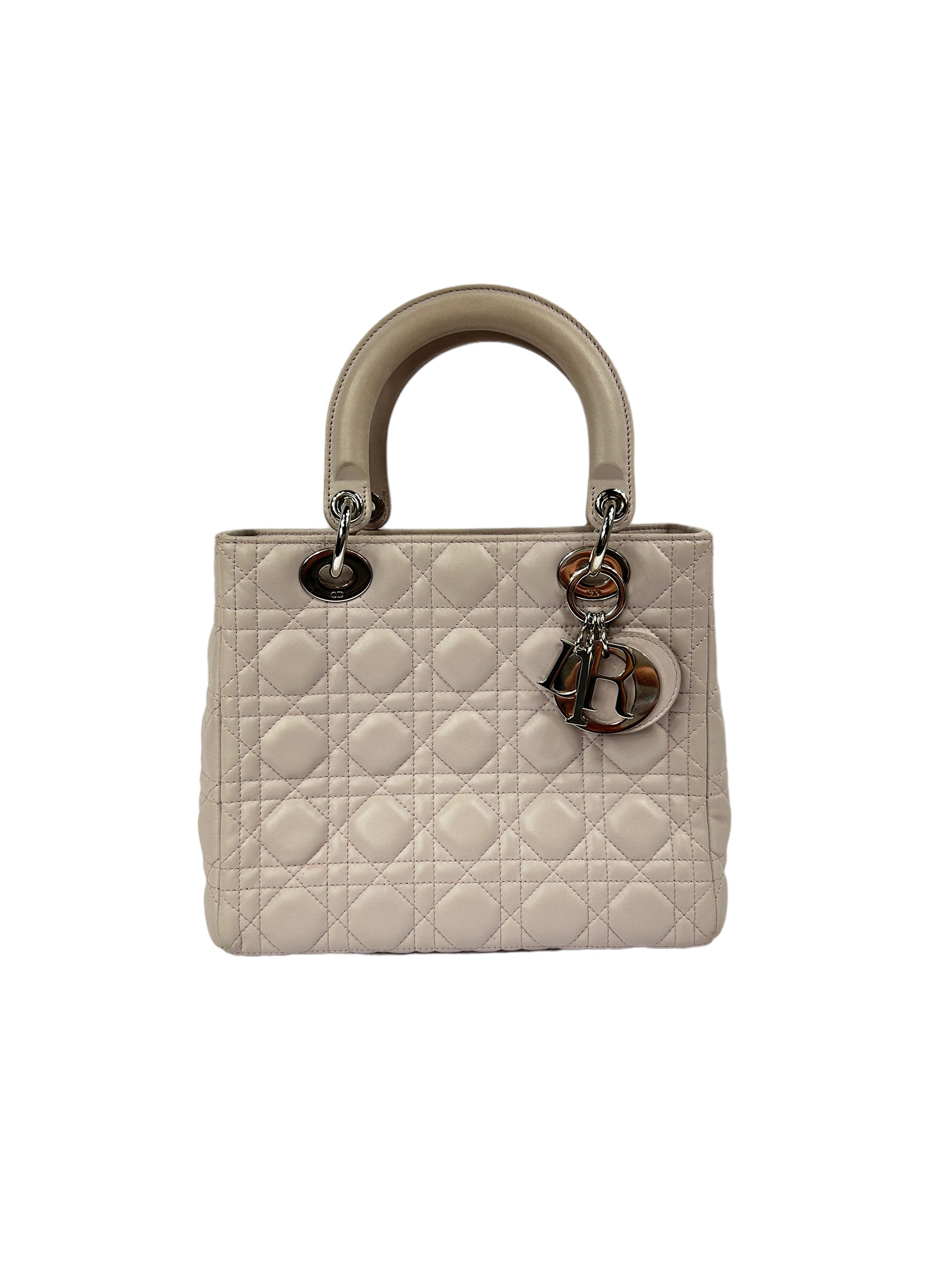 Quilted Medium Light Pink Lambskin Leather Lady Dior w/SHW