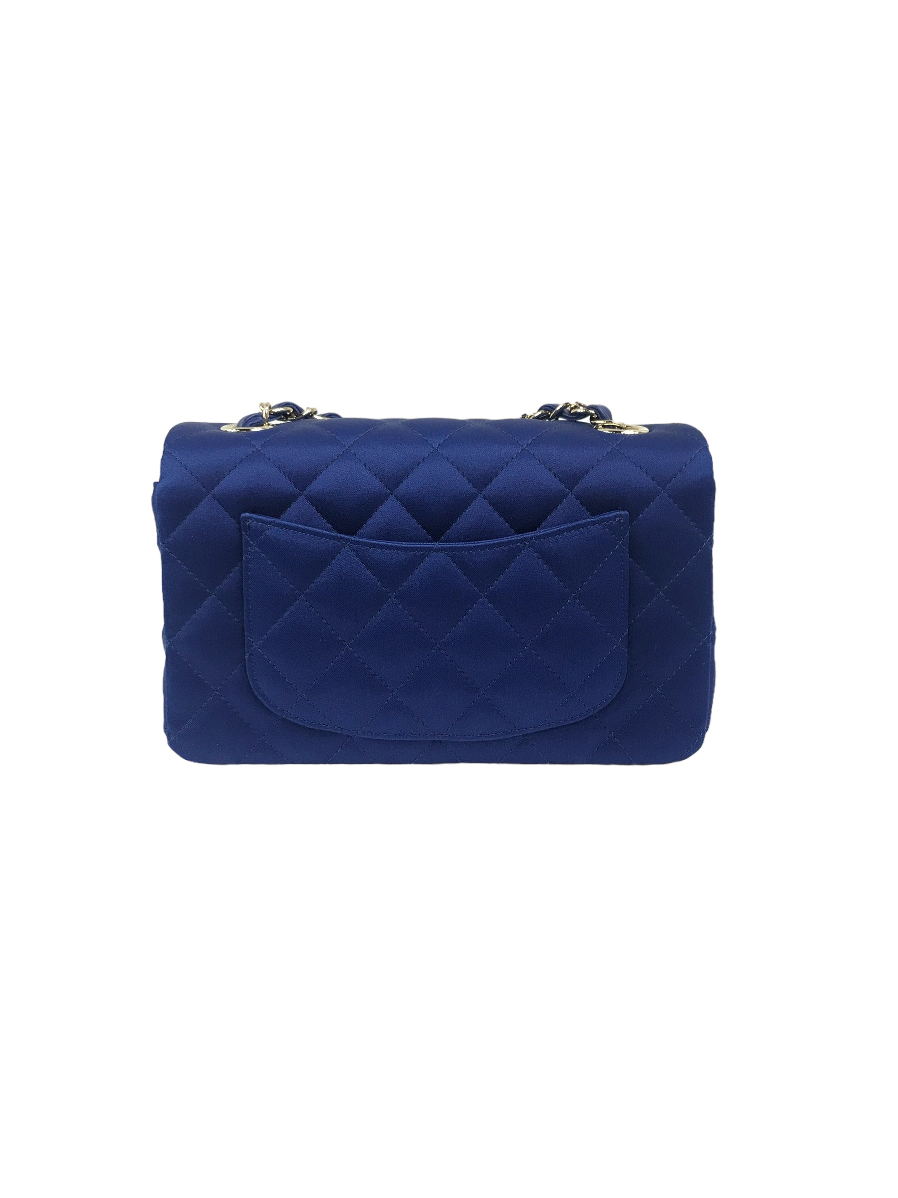 Blue Satin Silk Quilted Single Flap Mini Rectangle w/GHW
