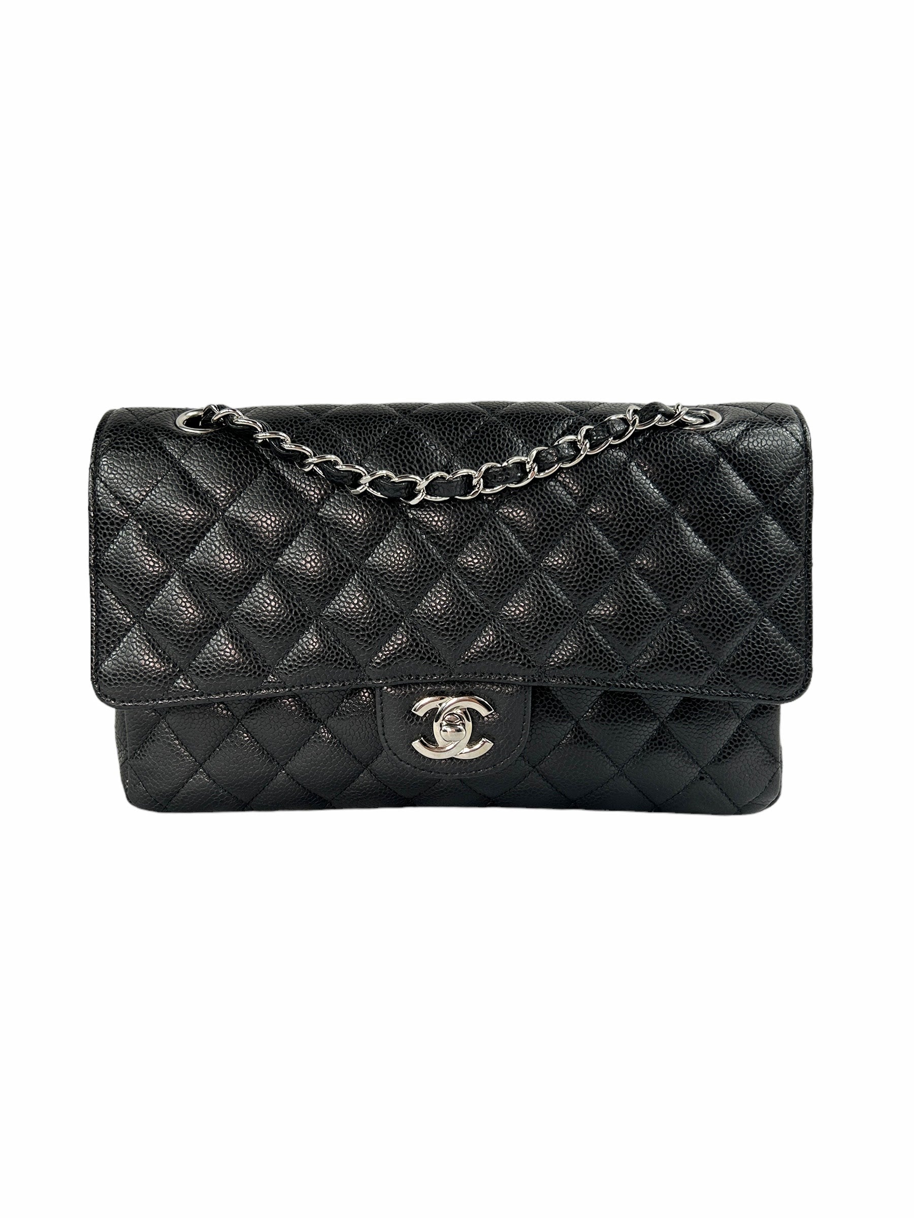 Black Quilted Caviar Double Classic Medium Flap Bag w/SHW- PENDING