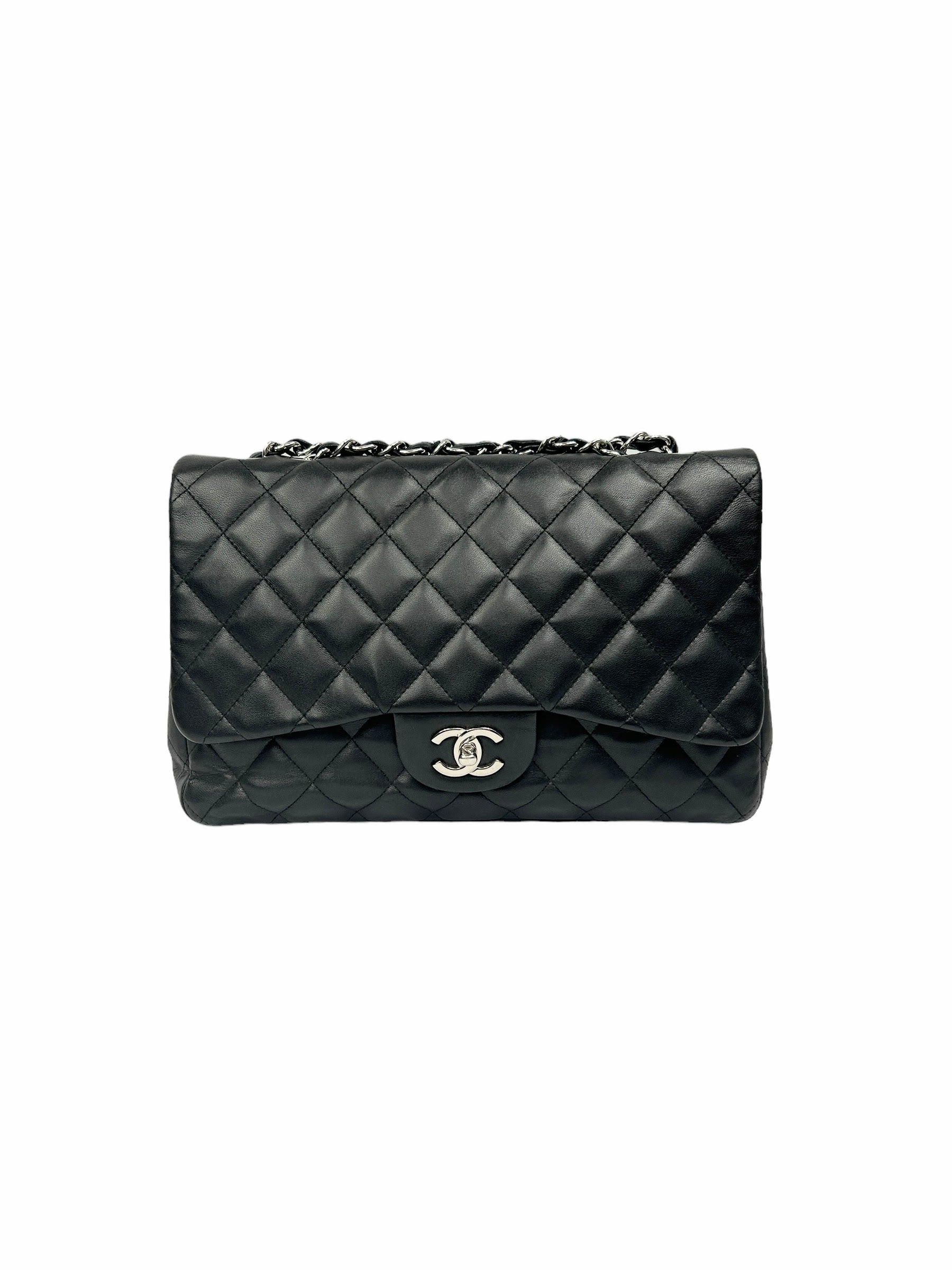 black Quilted Lambskin Single Flap Classic Jumbo w/SHW