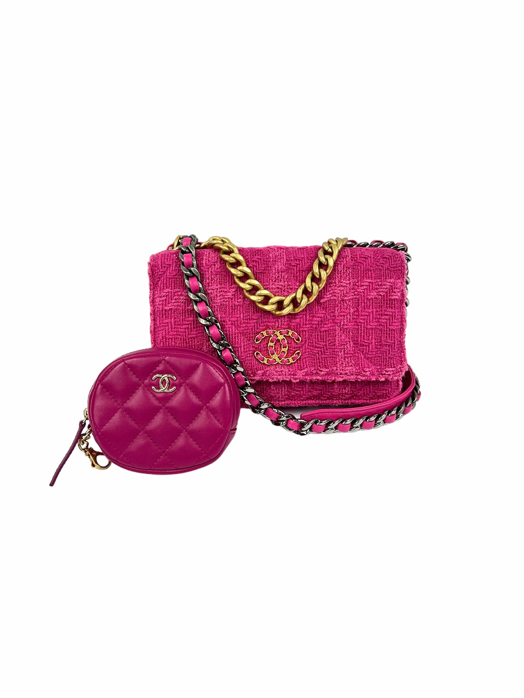 Hot Pink Tweed 19 Wallet On Chain w/AGHW/GHW/SHW/RHW- SOLD ON LAYAWAY