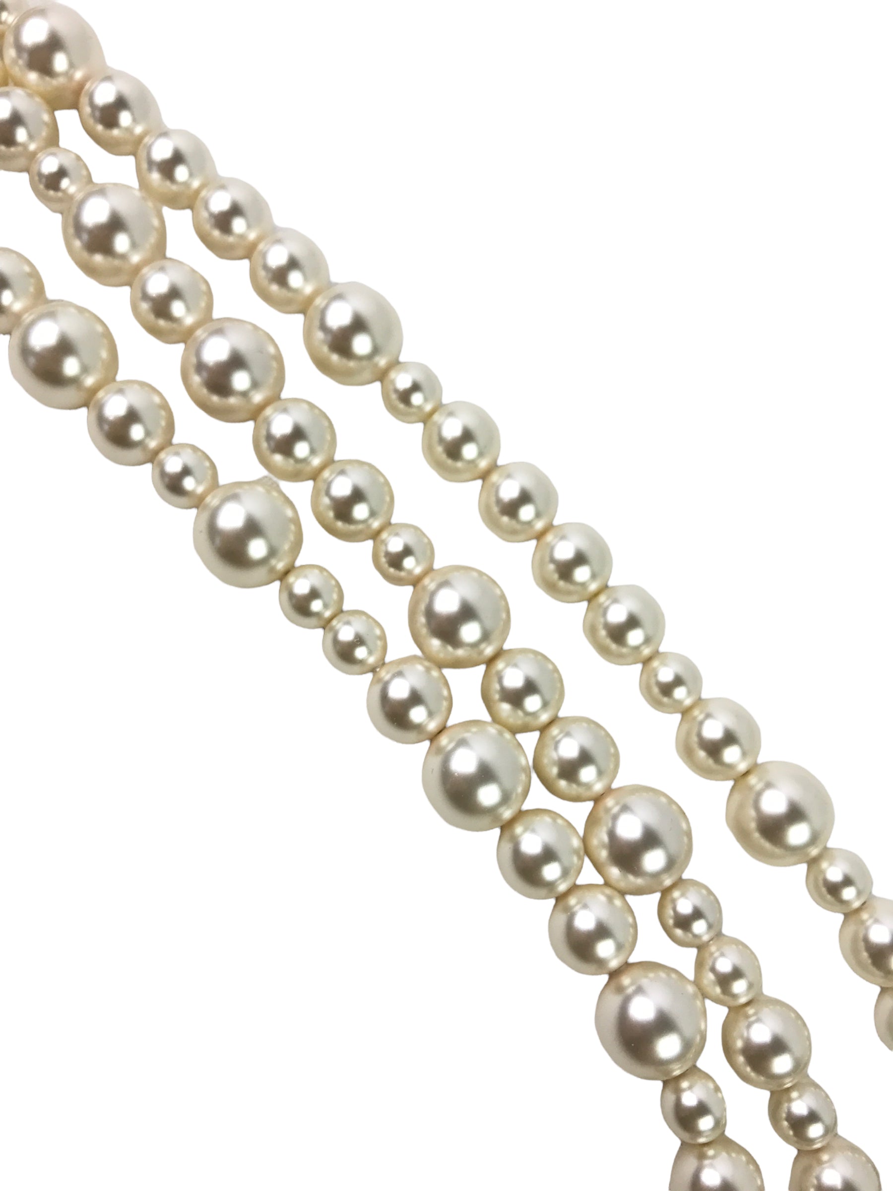 22C Gold CC 3-Strand Long Pearl Necklace