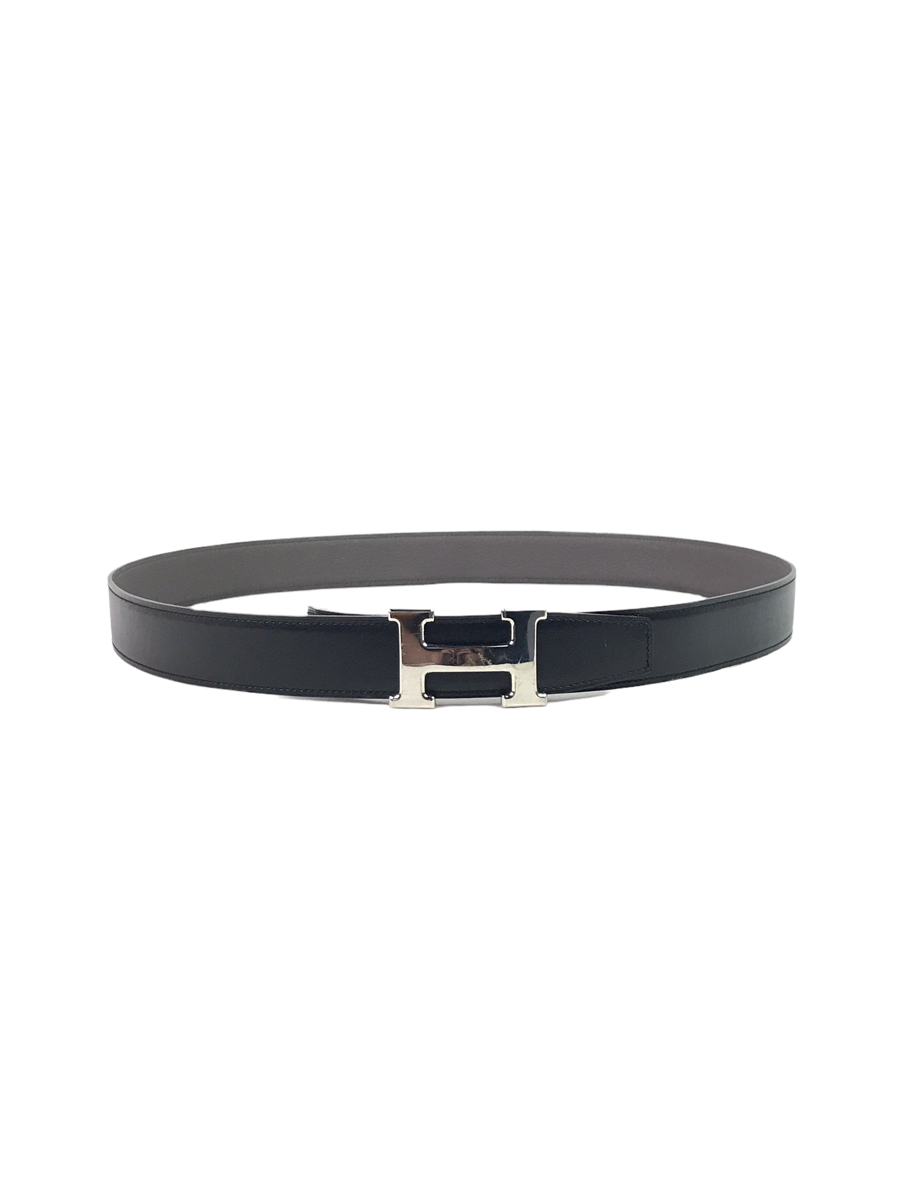 Black Box Calf/Etain Togo Leather H Belt W/PHW
