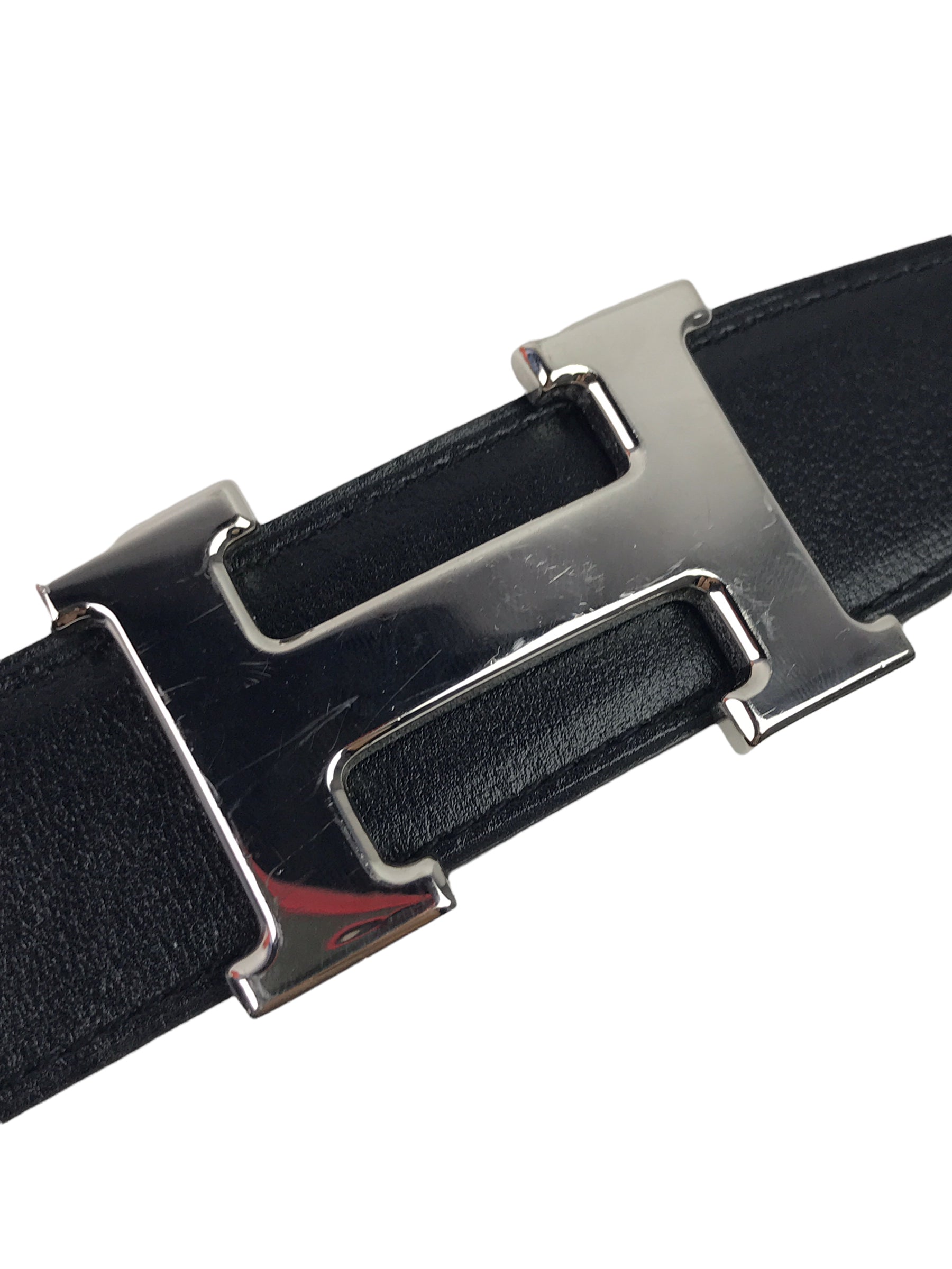 Black Box Calf/Etain Togo Leather H Belt W/PHW