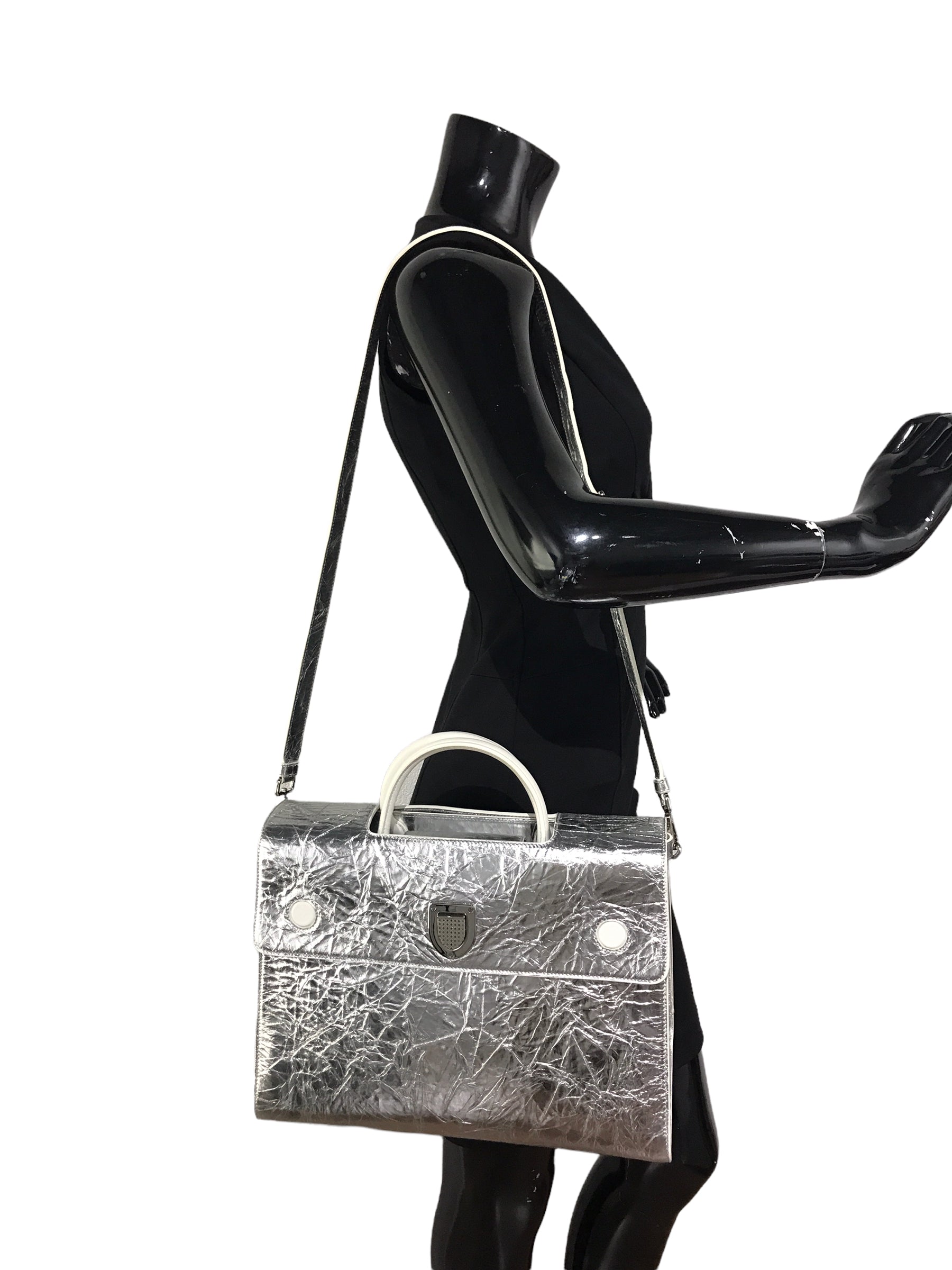 Silver Leather Large Diorever Bag W/SHW