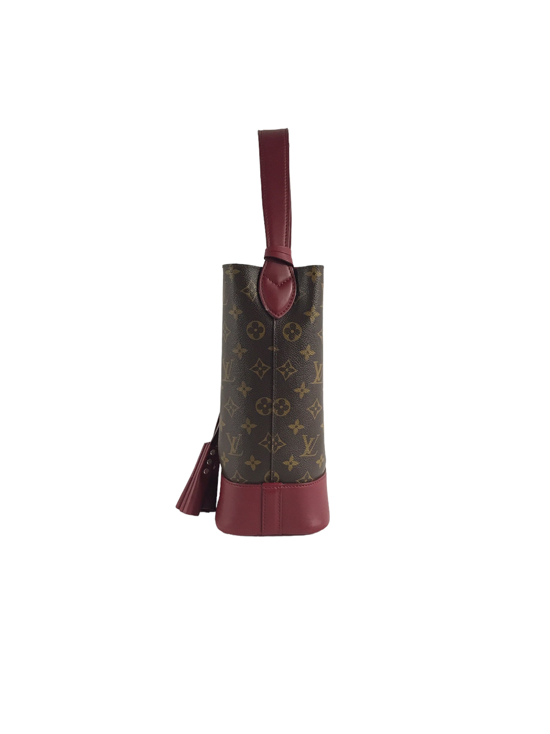 Monogram Coated Canvas/ Burgundy Leather Bucket Shoulder Bag w/ removable pouch w/RHW