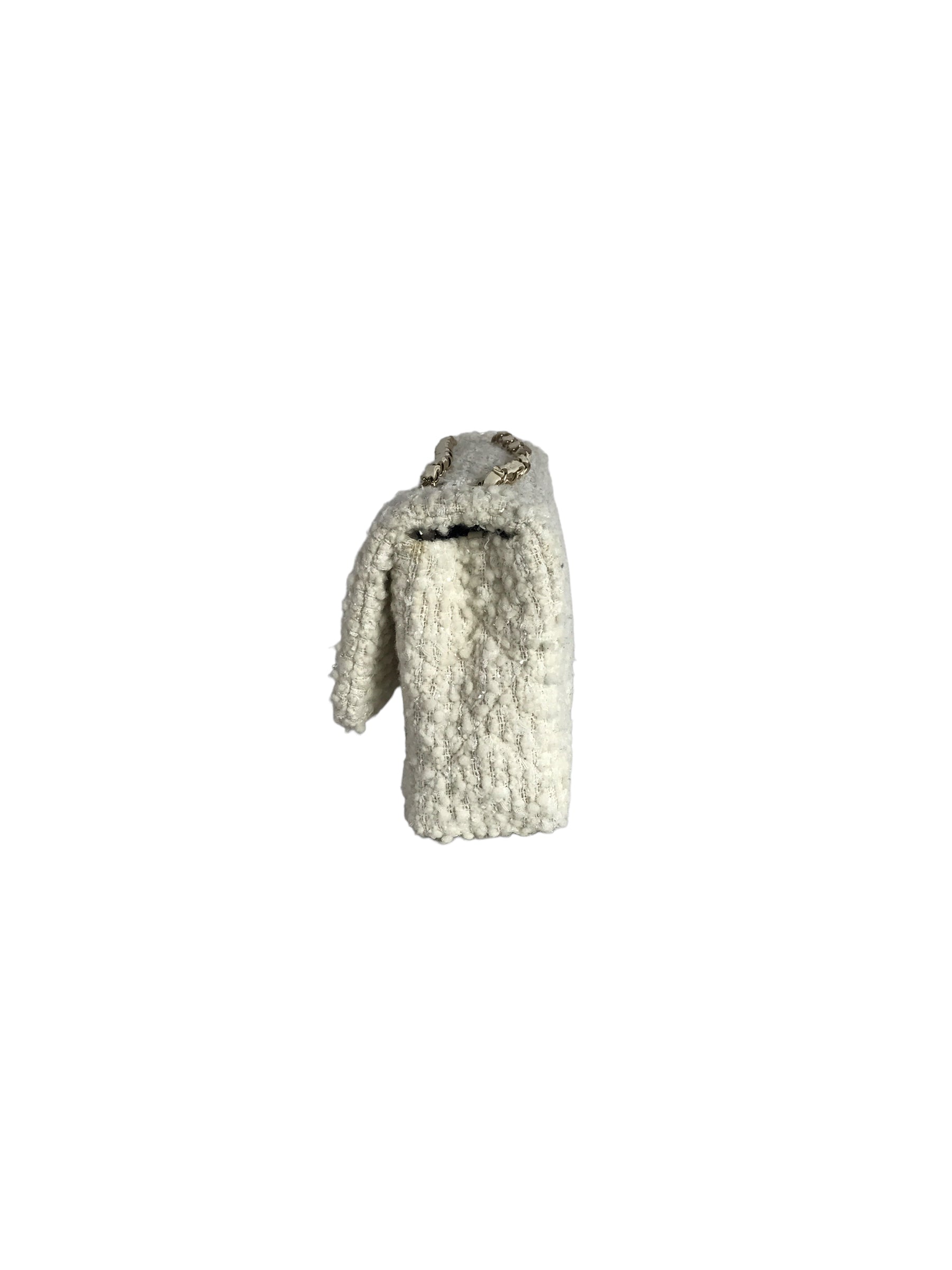 White/ Silver Tweed Flap Medium Classic Bag w/LGHW