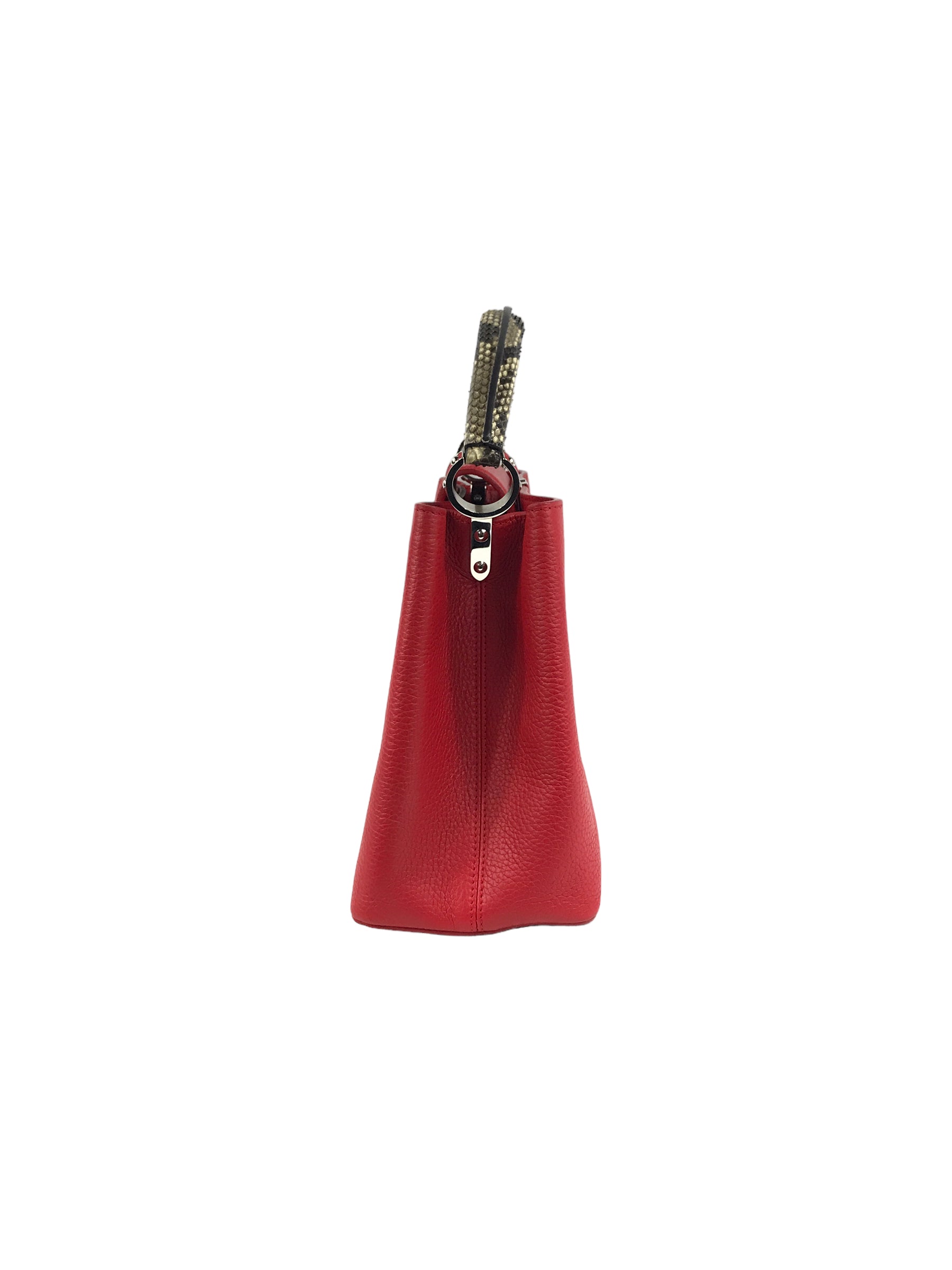 Red Grained Leather Capucines MM W/Python Handle