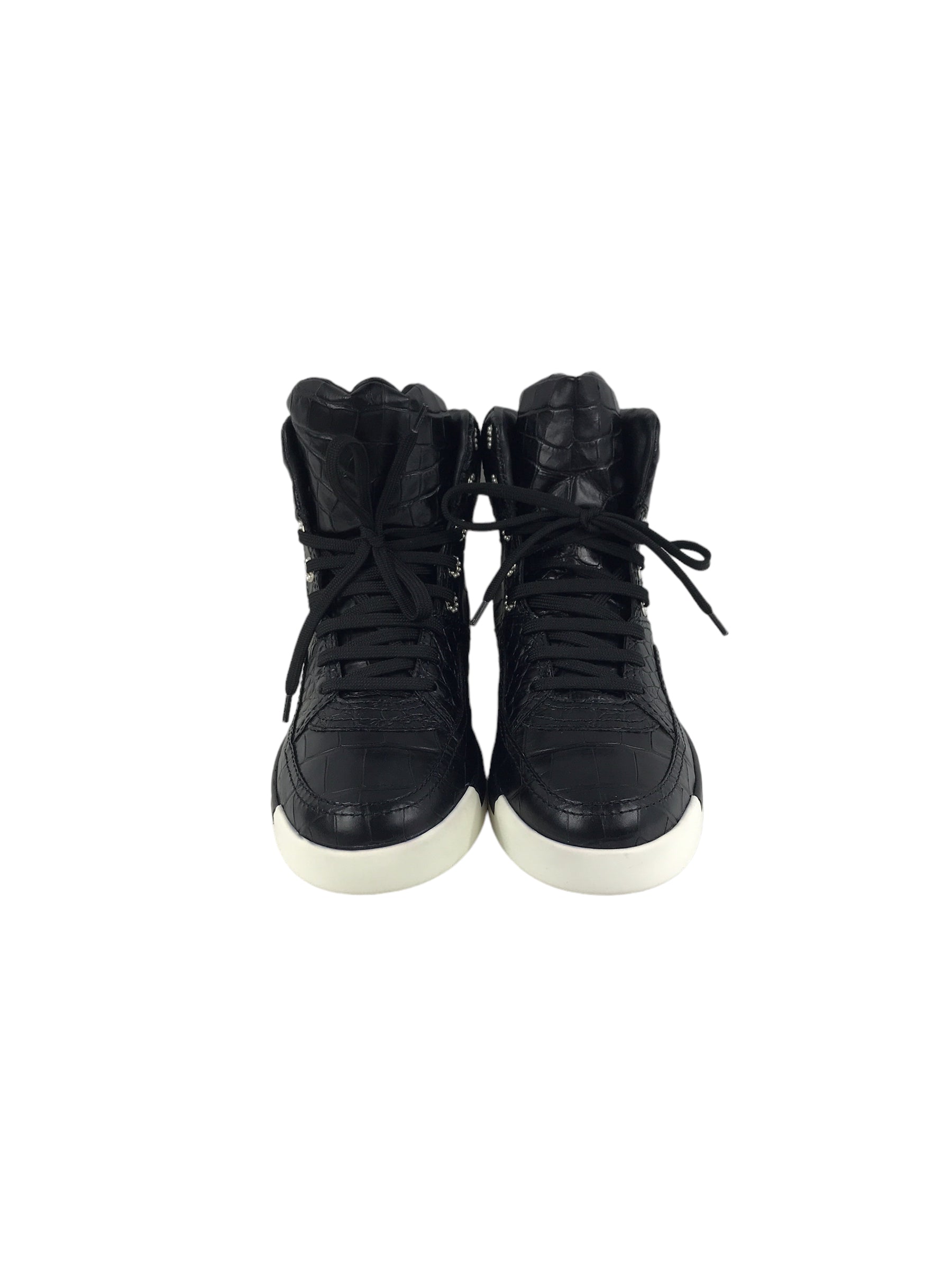 Black 19A Croc Embossed Calfskin Leather W/ accent pearls High Top Sneakers