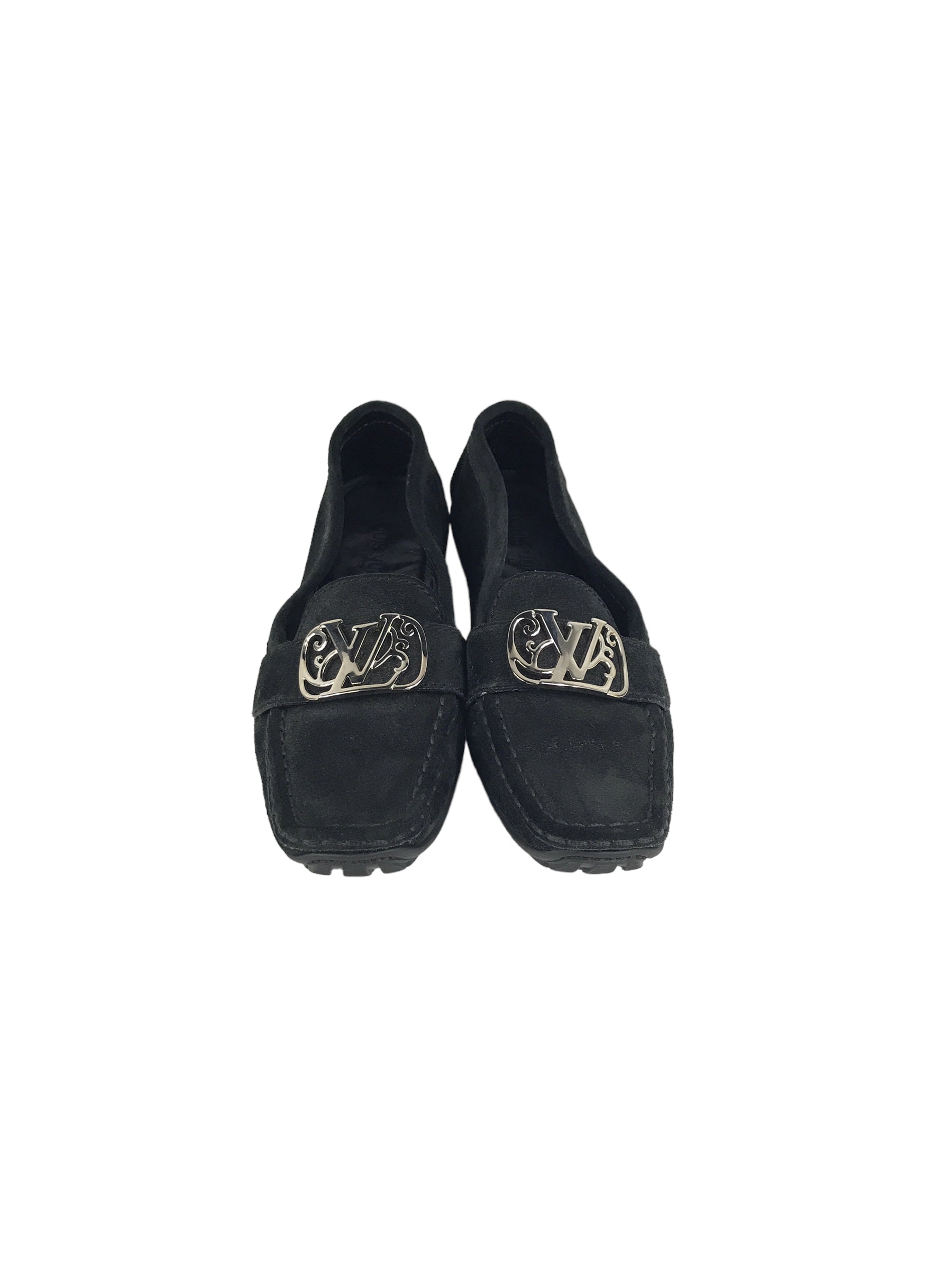 Monogram Black Suede Drivers Loafers W/SHW