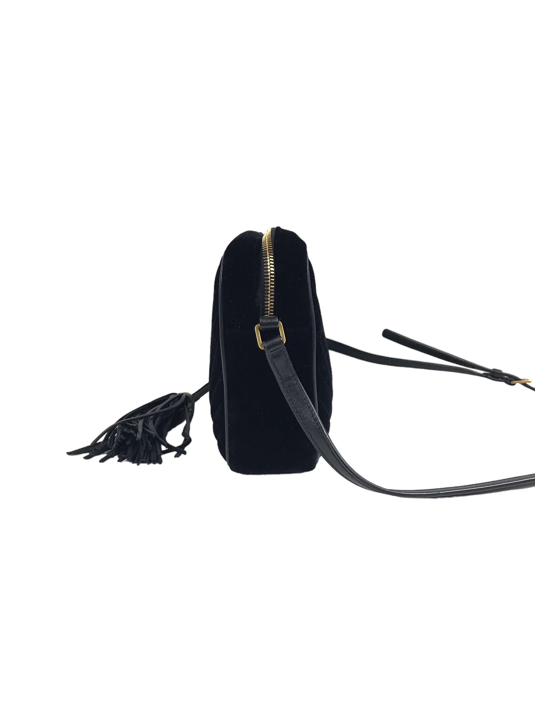 Black Medium Lou YSL Velvet Camera Bag w/AGHW