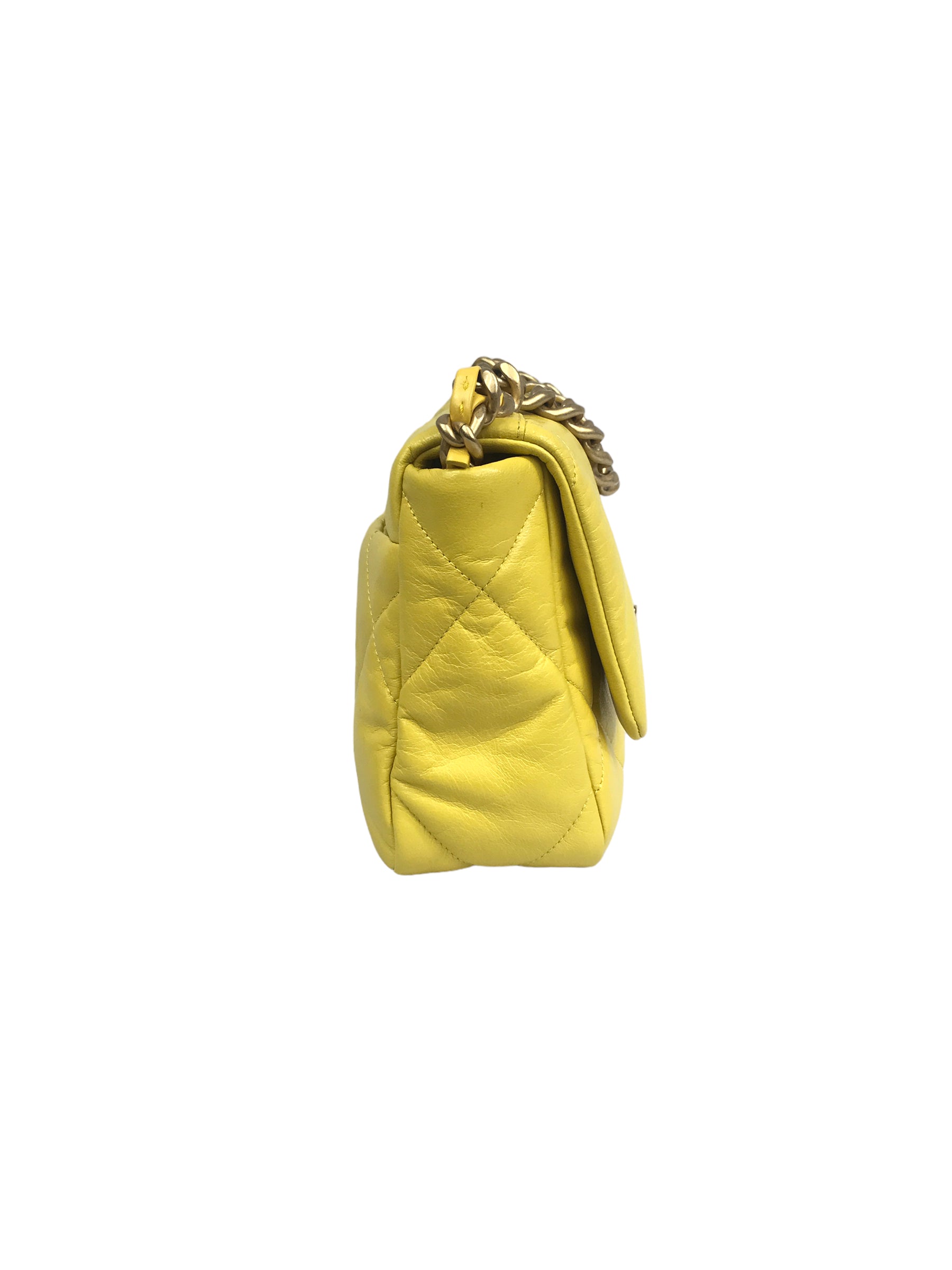 20B1 Yellow Clair Goatskin Quilted 19 Small Flap W/AGHW/SHW/RHW