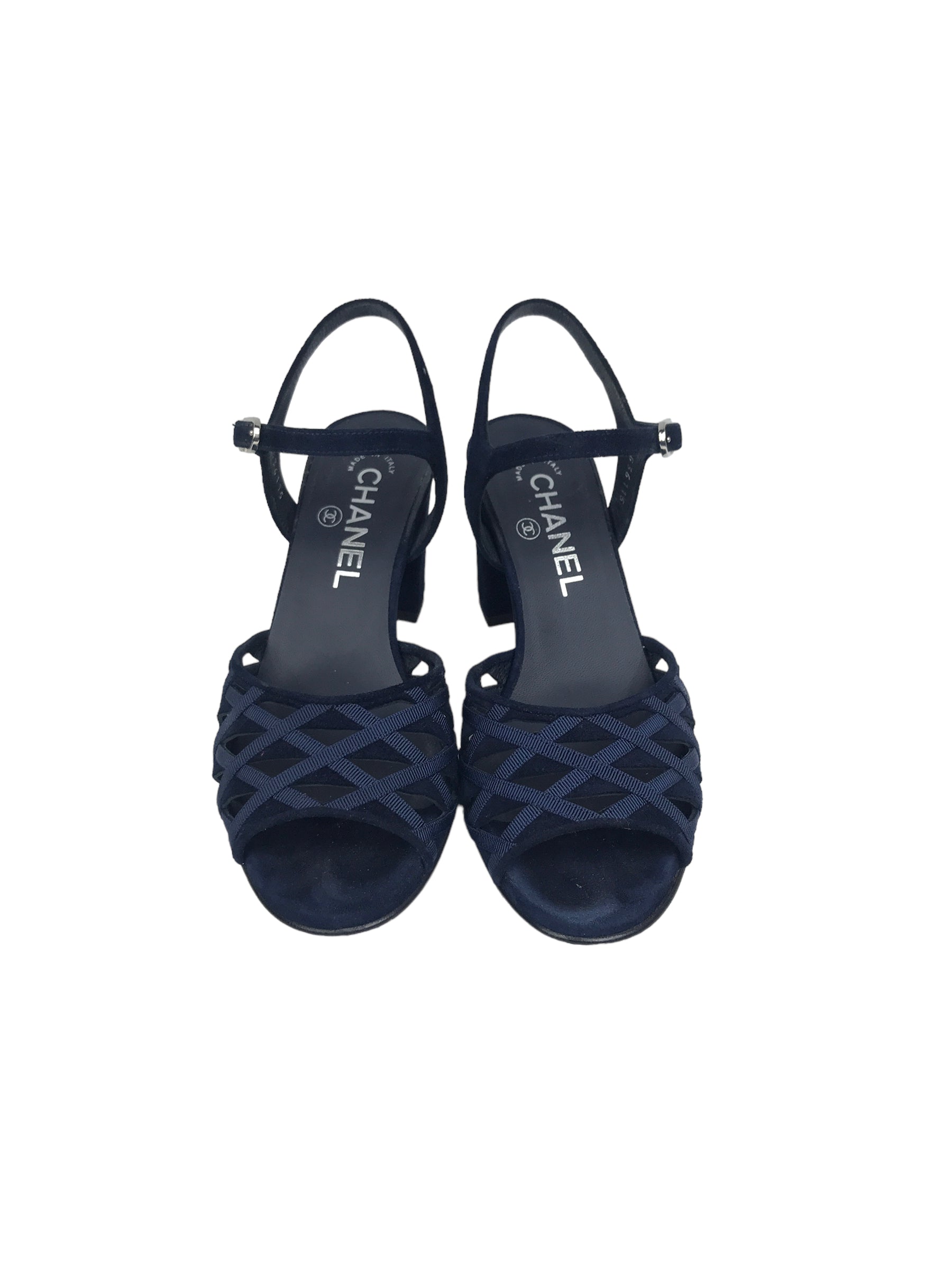 Navy Blue Suede Strappy Heeled Sandals W/SHW