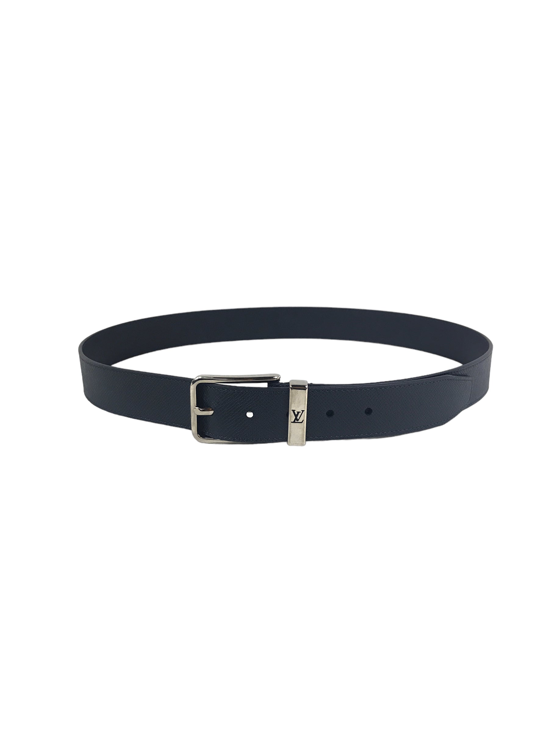 Navy Blue Grained Leather Belt w/SHW