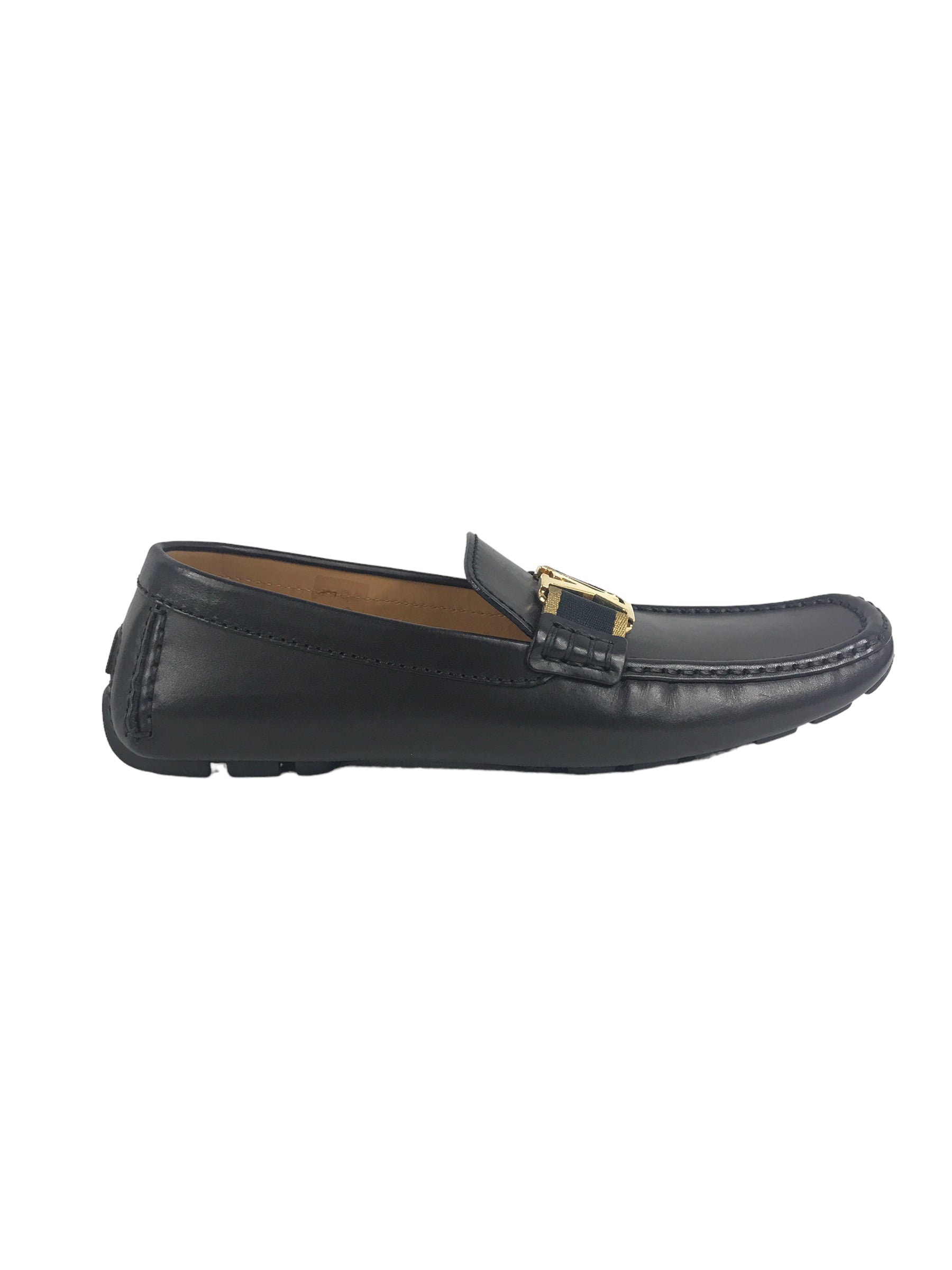 Men’s Black Leather Initial Loafers w/GHW