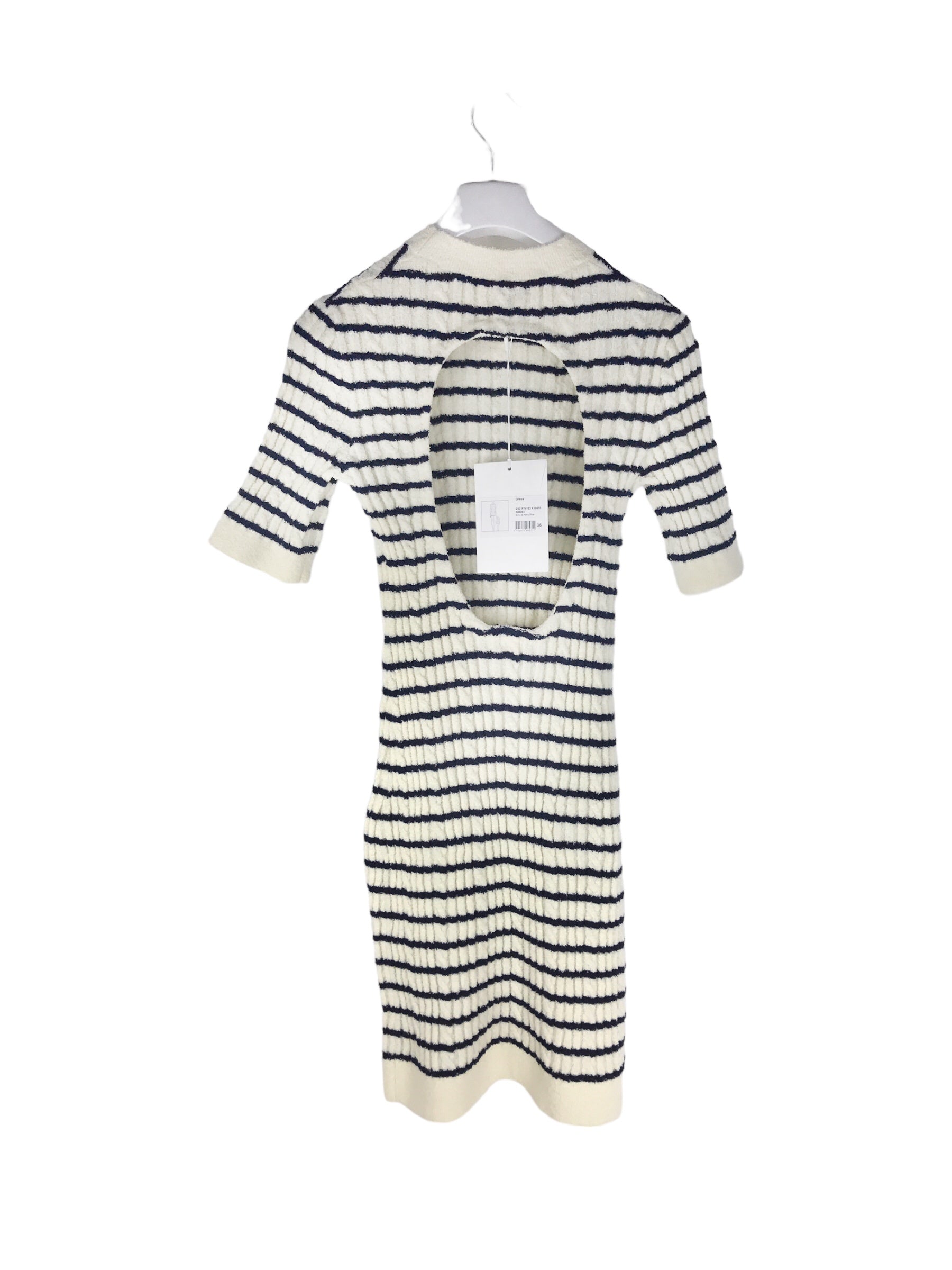 Ecru and Navy Blue Wool/Acrylic Cutout Dress w/SHW