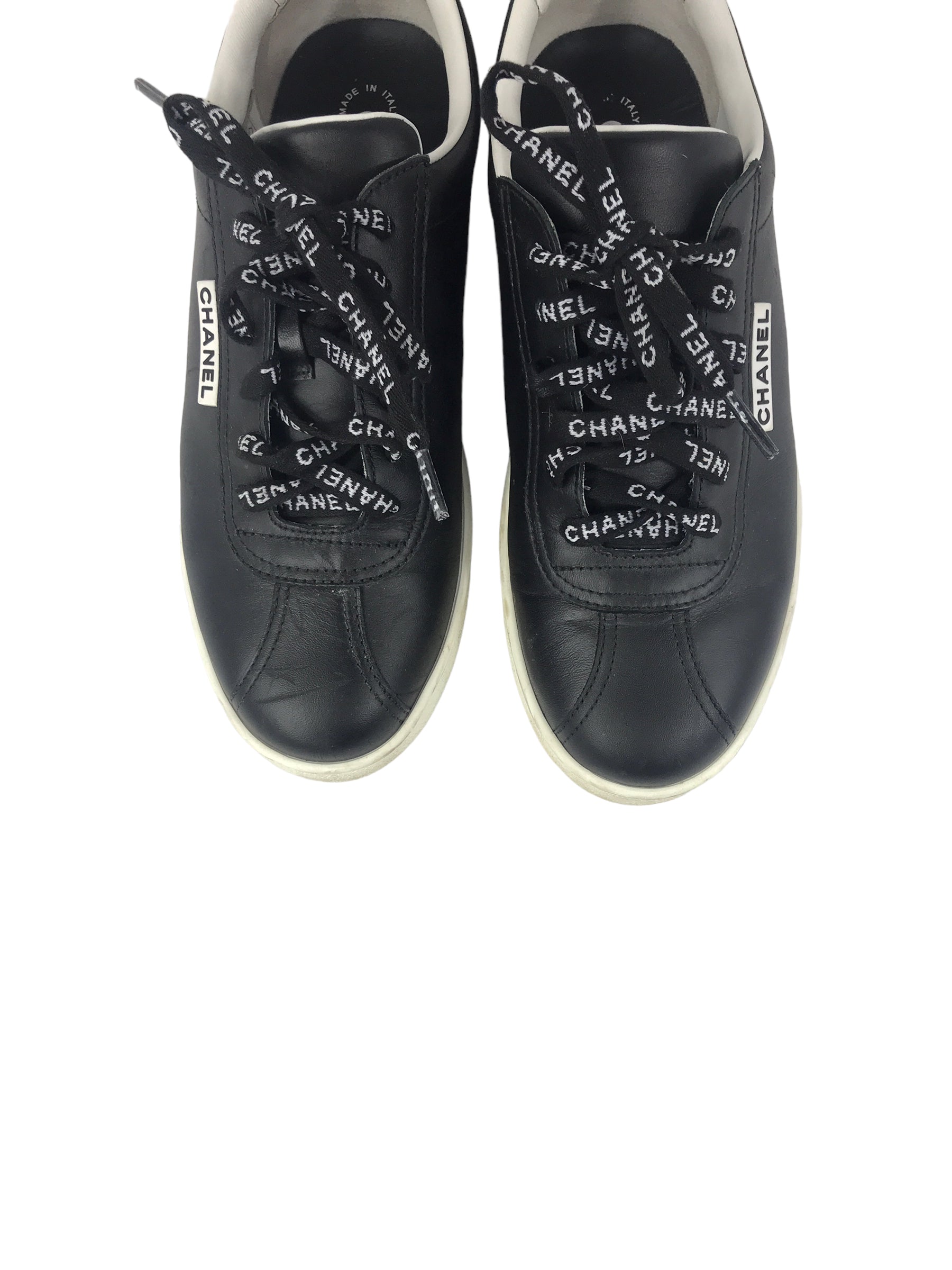 Black Leather Logo Lace Sneakers