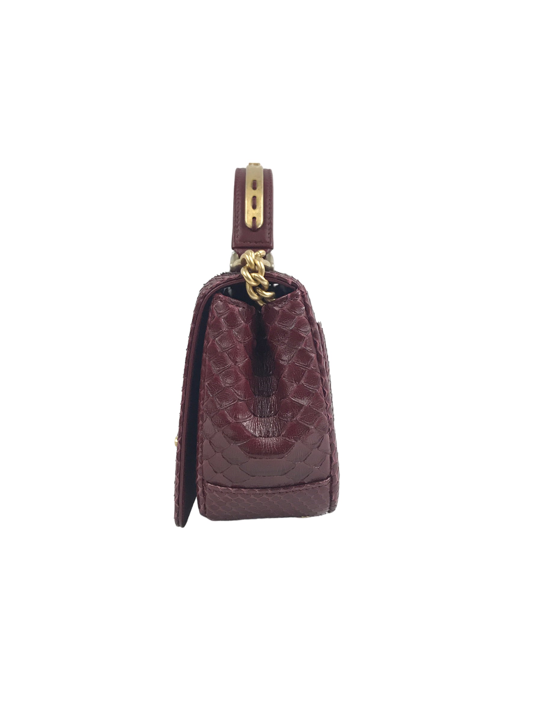 Burgundy Python “Carry Chic” Small Top Handle Flap Bag W/AGHW