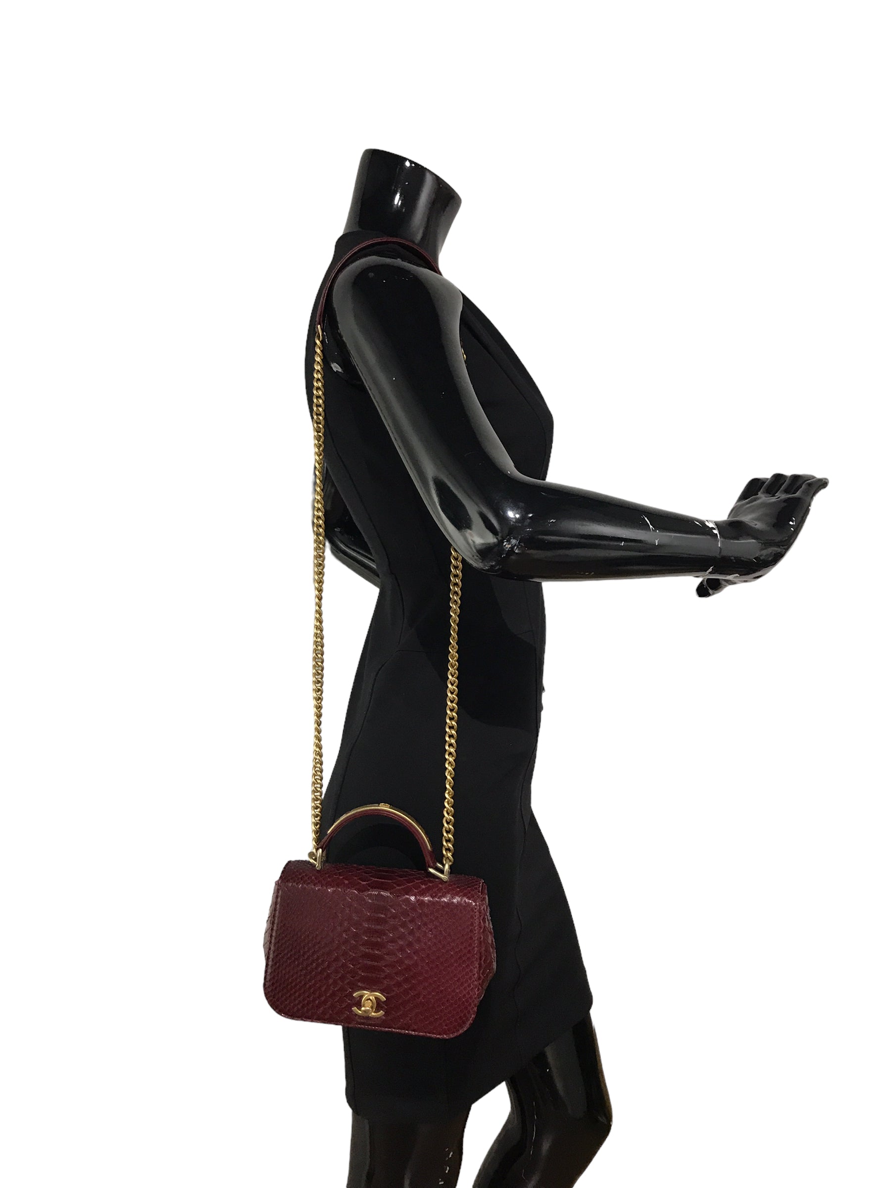 Burgundy Python “Carry Chic” Small Top Handle Flap Bag W/AGHW