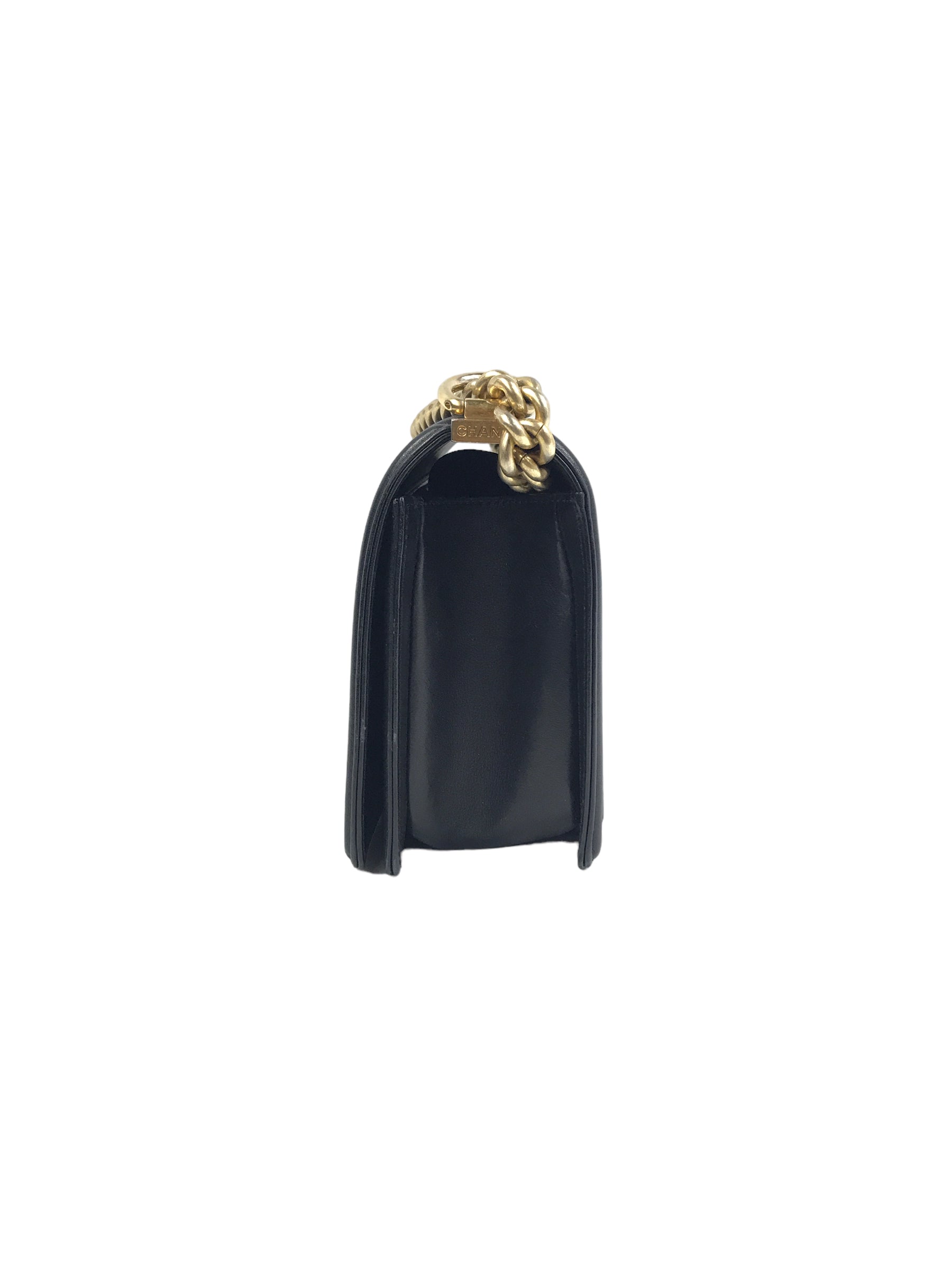 Black Quilted Lambskin Medium Boy Bag W/AGHW