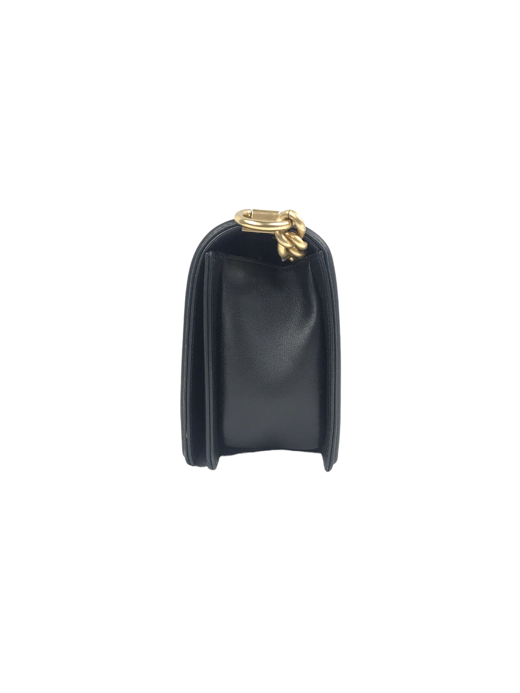 Black Quilted Lambskin New Medium Boy Bag w/ Removable Logo Chanel Top Handle W/AGHW